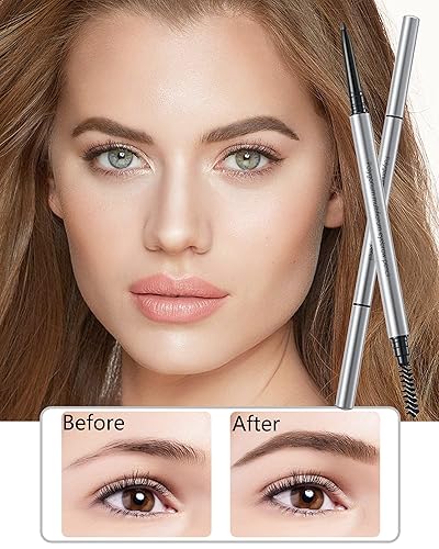 Miniatura 5 de Lápiz de cejas con brocha Spoolie, 4 lápices profesionales de micro punta de 0.059 pulgadas con kit de extremos dobles, lápiz de cejas resistente al
