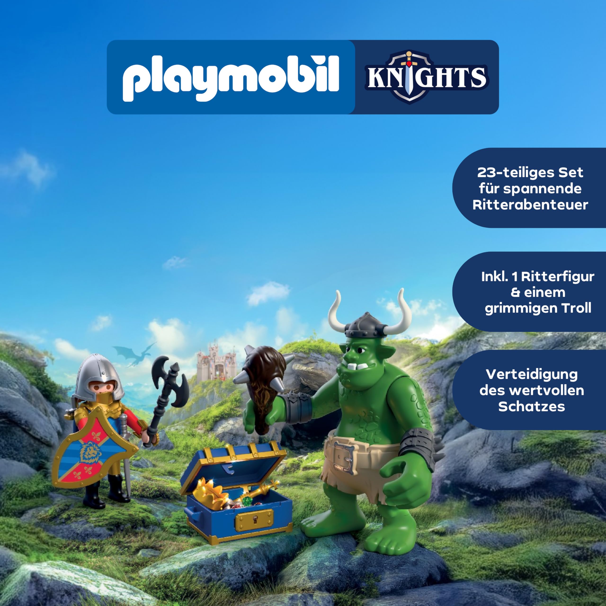 PLAYMOBIL | Knights | Troll mit Löwenritterschatz | Troll-Figur mit beweglicher Keule und Schatztruhe | Ritter Spielzeug für Kinder ab 4 Jahren | 72116