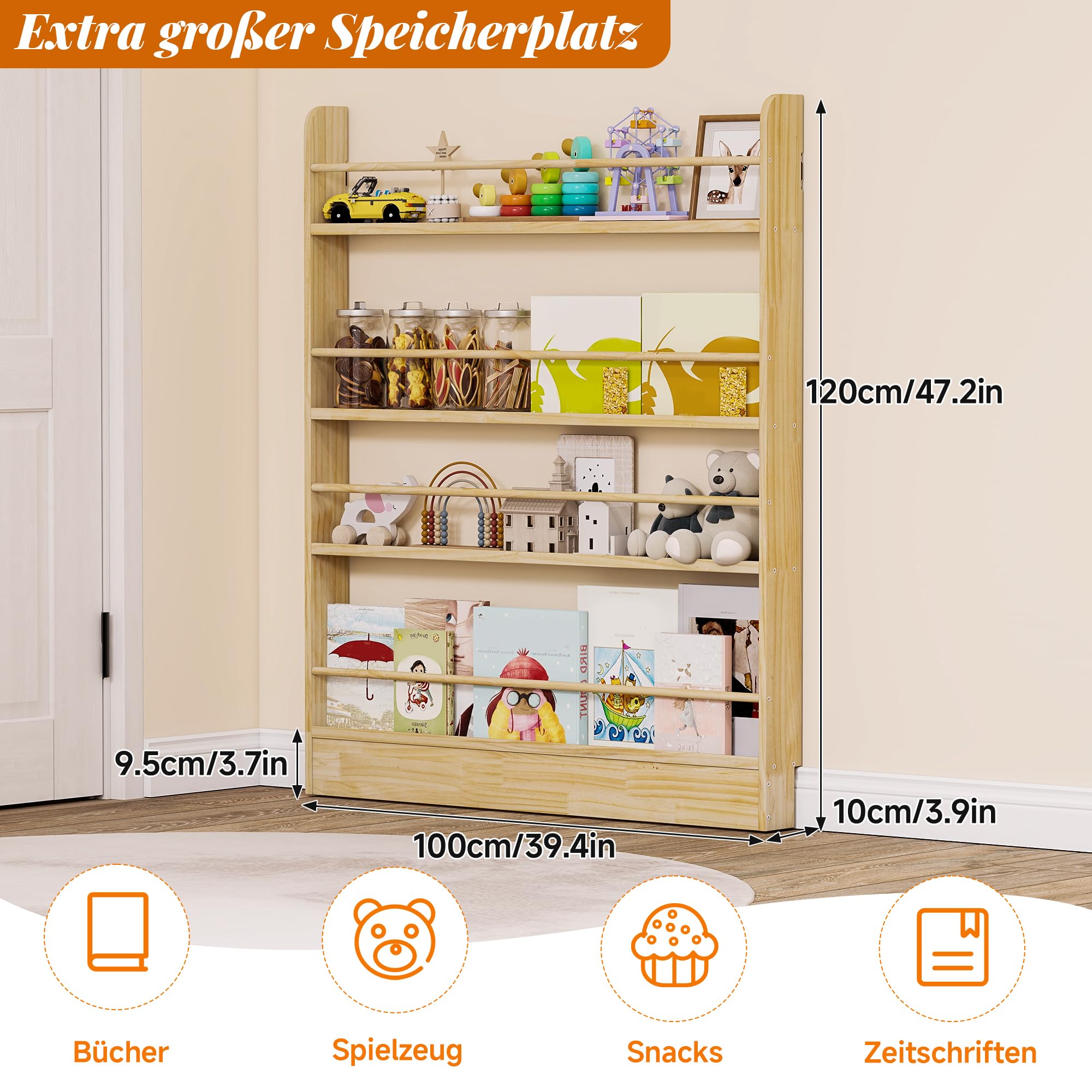 Hinter der Tür Bücherregal Holz, Kinderbücherregal Wandhalterung Bücherregal hinter der Tür für Spielzeug und Bücher Platzsparendes schmales für Schlafzimmer, Wohnzimmer, Büro