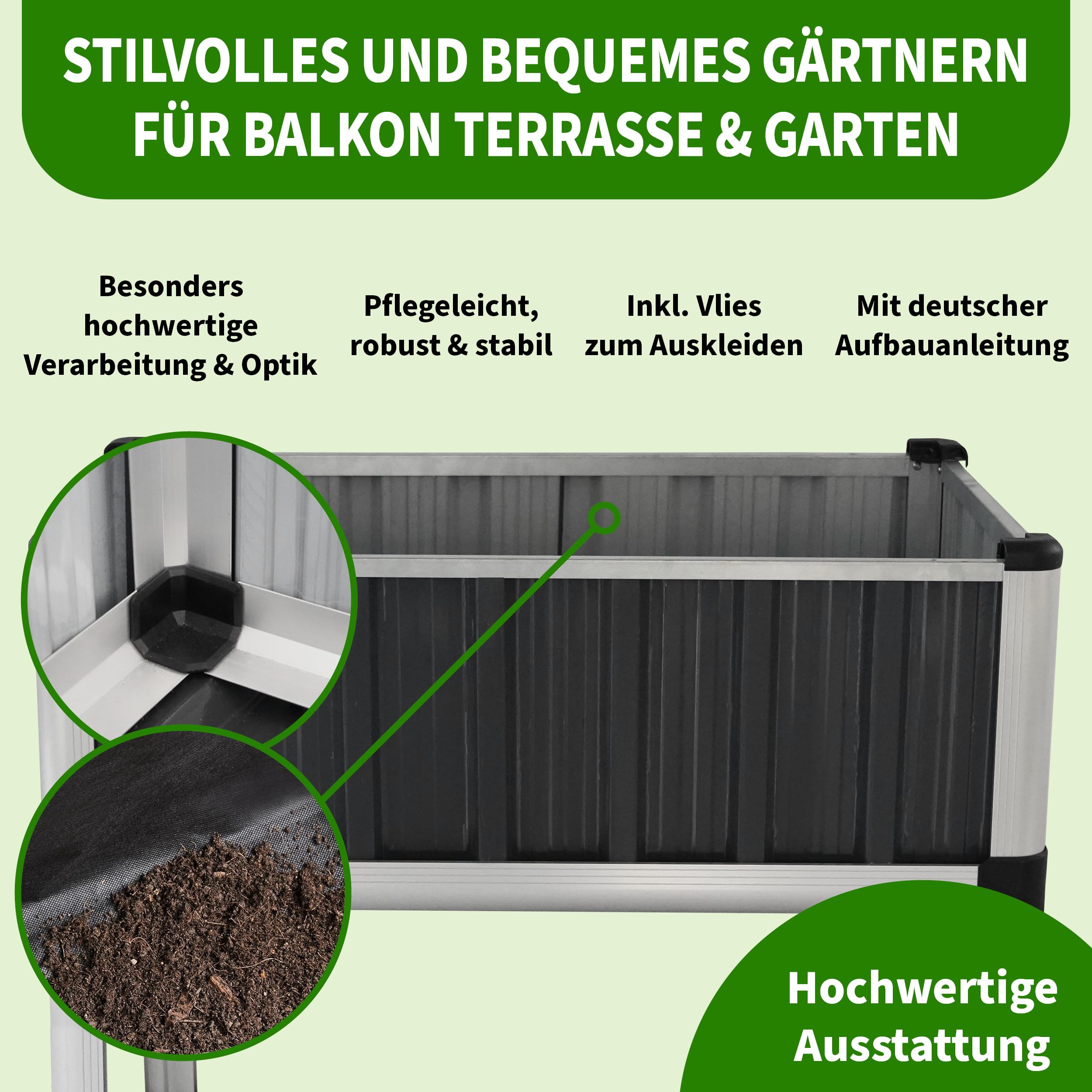 TTL GARDEN Hochbeet 80x50x80cm Superior M aus Metall Anthrazit-Silber | Alu Stahl verzinkt & lackiert - Frühbeet, Pflanzkasten, Kräuterbeet, Blumenbeet, Blumenkasten für Garten, Balkon, Terrasse
