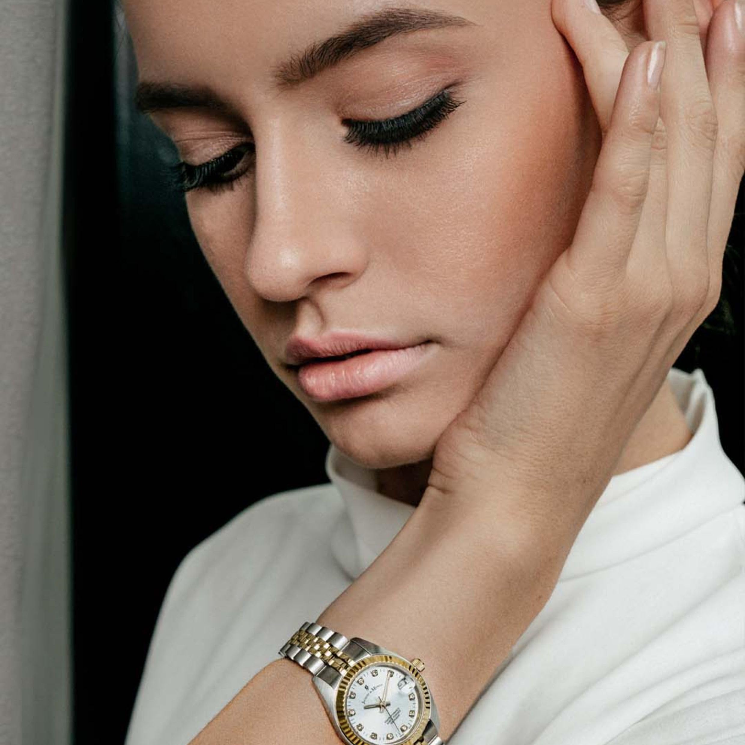 JACQUES DU MANOIR NRO.08 Inspiration Montre Bicolore pour Femme, Argent + Or., Bracelet