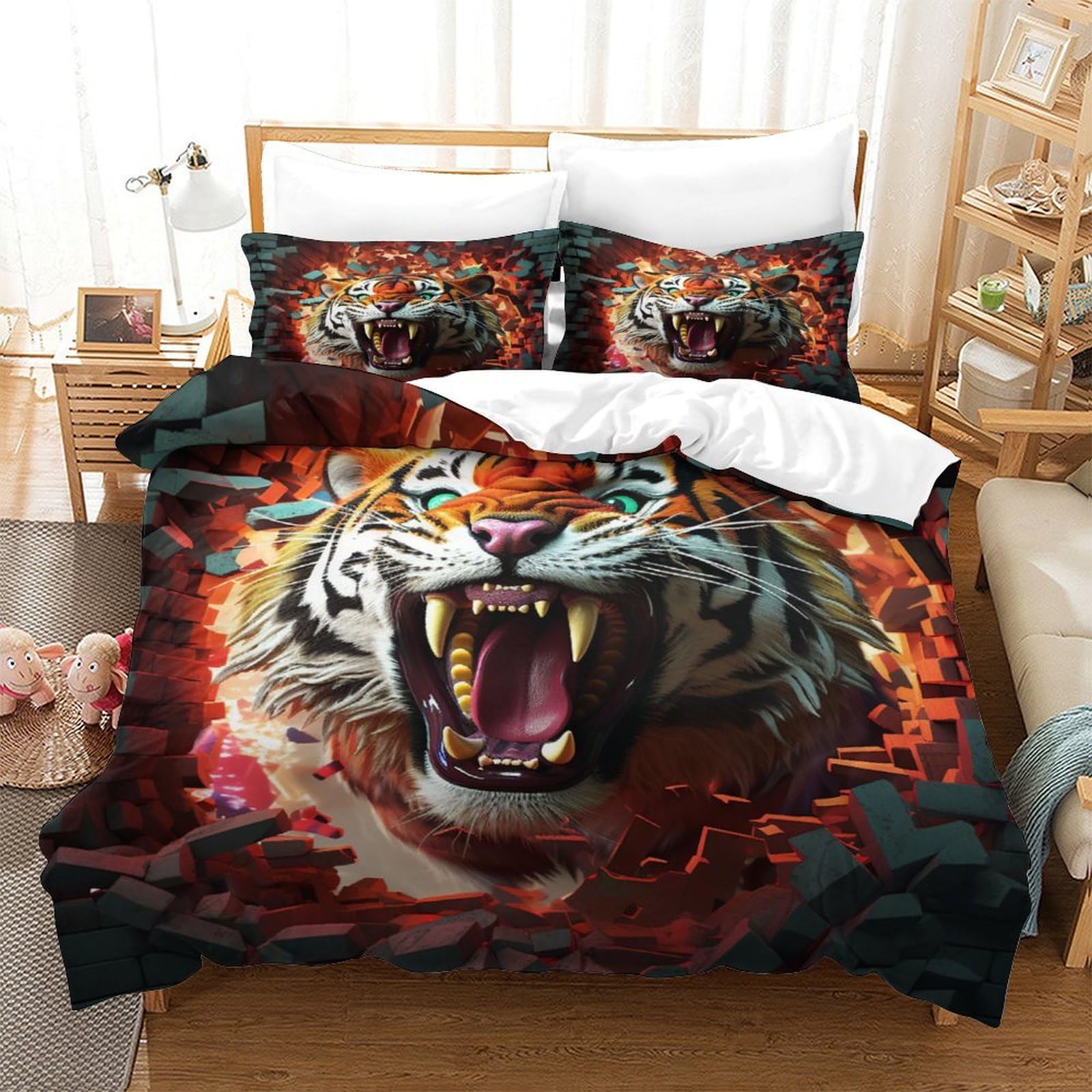 Stampato in 3D tigre Copertina Stampata Microfibra Disegnata Biancheria Da Letto Ipoallergenico Set 3 Pezzi,Double（200x200cm）, Per Adolescenti E Adulti