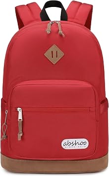 abshoo Classic Backpack for School College Bookbag Middle High School Bakcpacks for Teen Casual Daypack Red