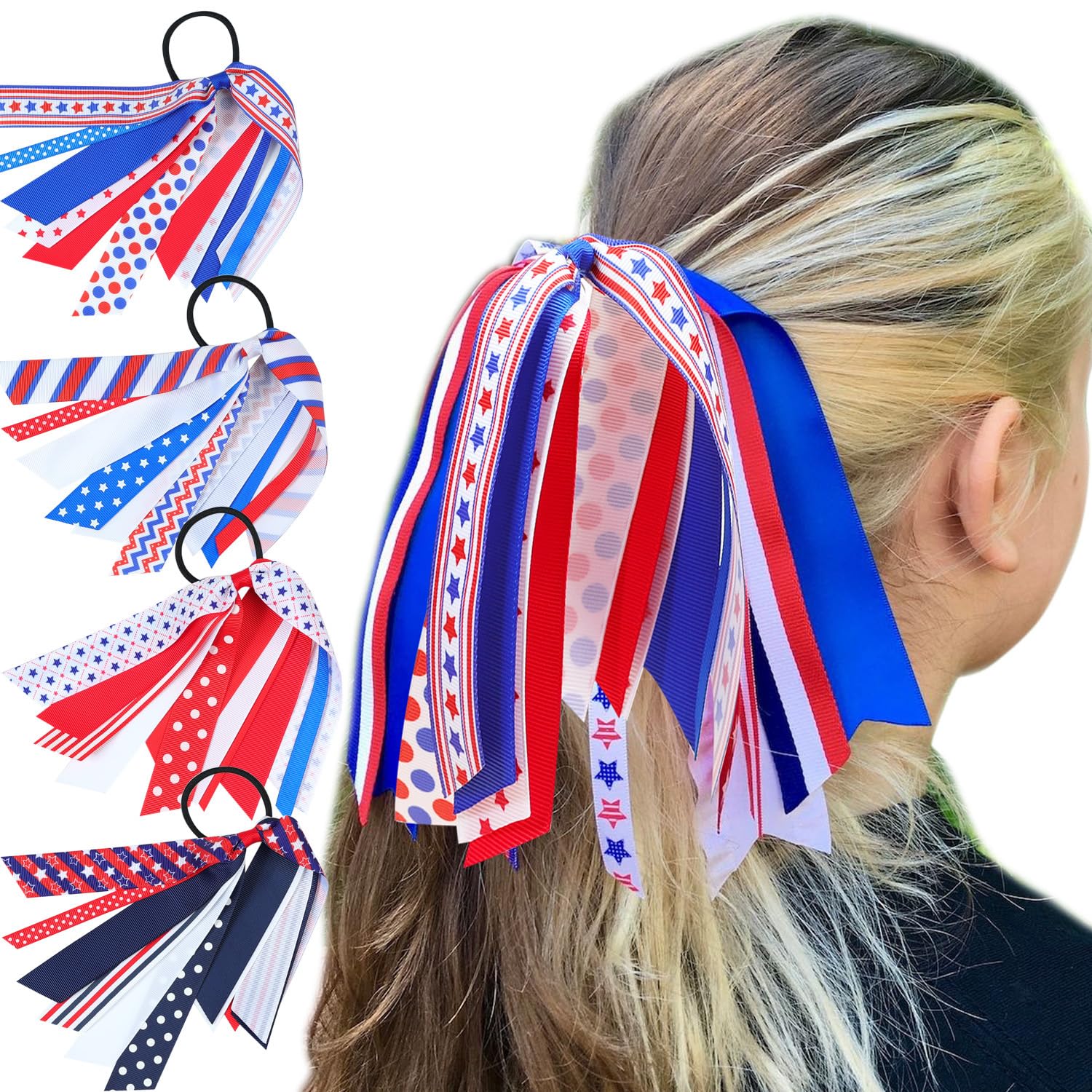 Patriotische Cheerleader-Haarschleife Mit US-Flagge – Rot-Weiß-Blau Für Den 4. Juli & Feiertage