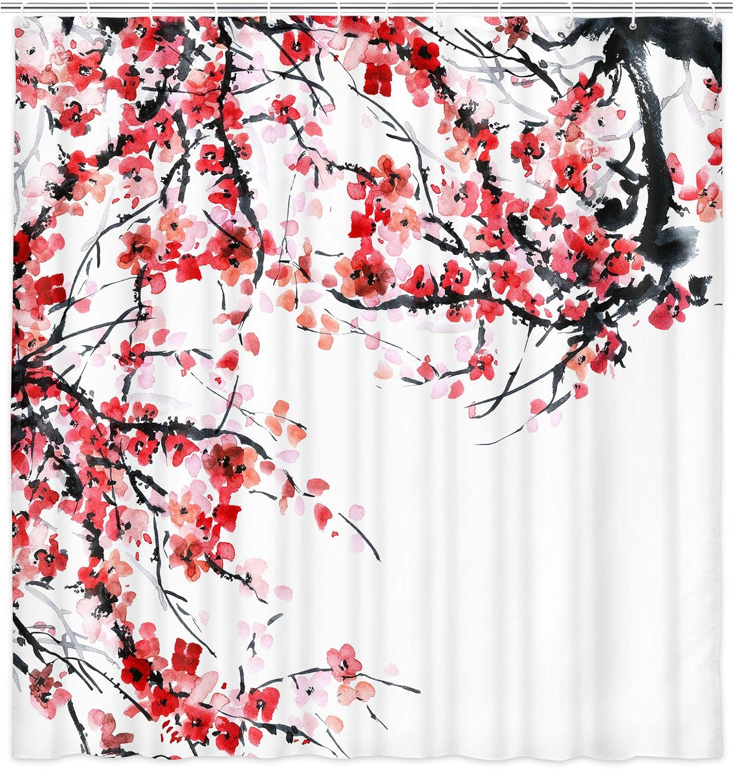 NYMB Asian Style Traditional Japanese Ink Painting Shower Curtain, Black Fluffy Cat Watching Over Dragonflies on Vintage Fabric Shower Curtain for Bathroom, Japan Bath Curtain, 69X75in