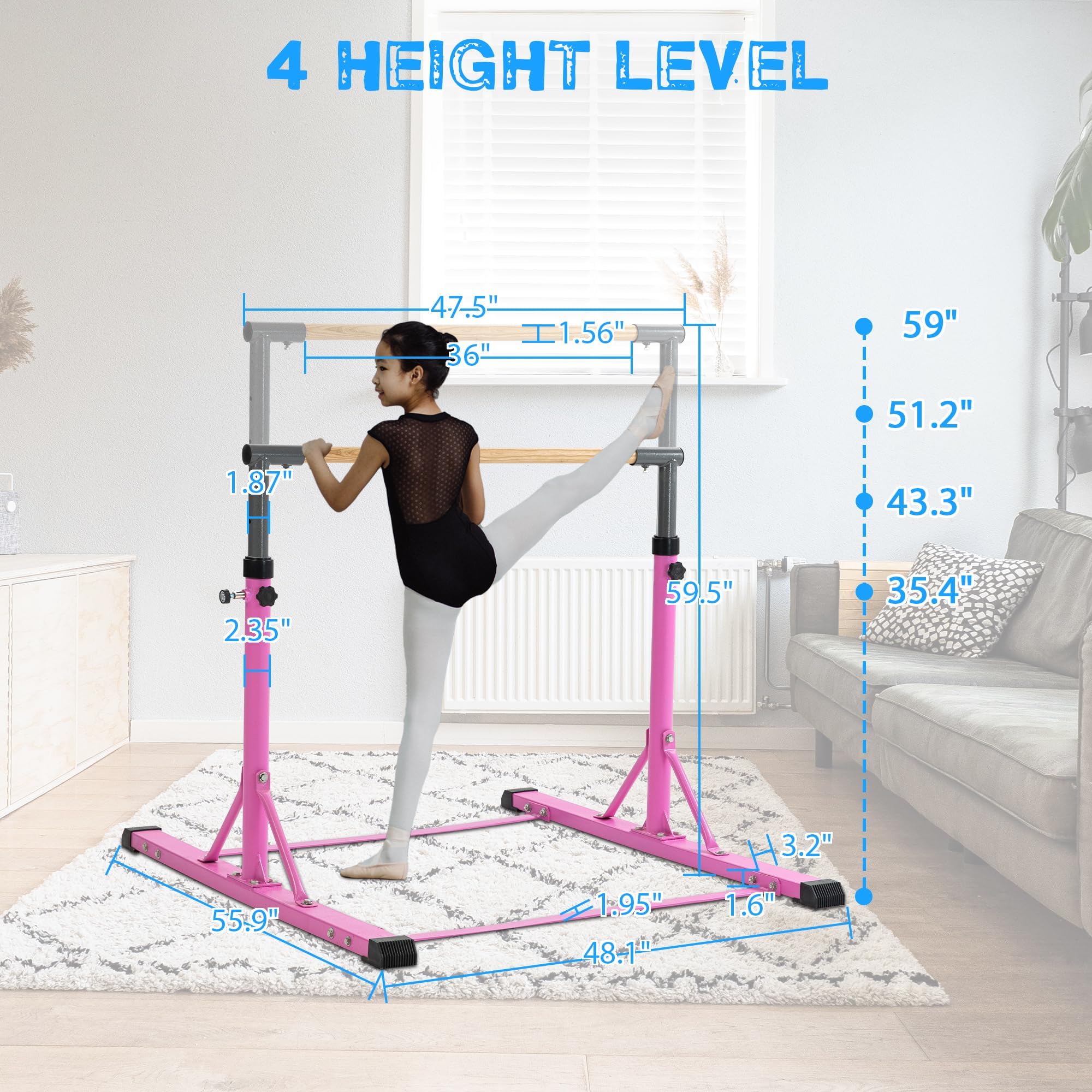 GOWE Gymnastic Bar Set Gymnastics Horizontal Bar Gymnastics Kip Bar for Kids Home Use Pink
