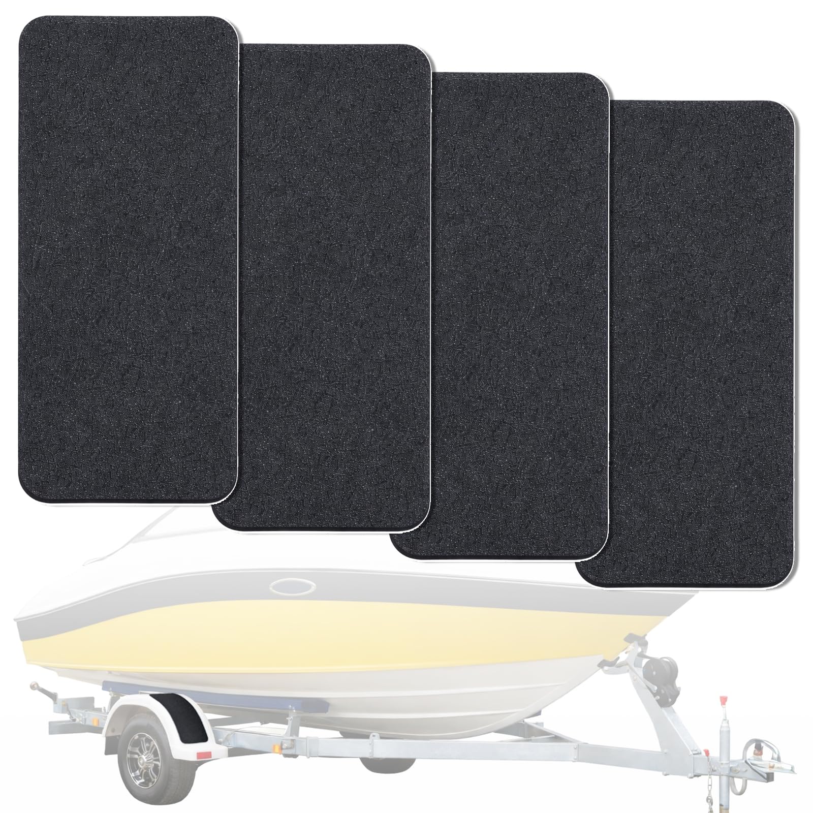 HWIMARINE 4 Pack Marine Non-Skid Pads, 16"x6" Boat Trailer Fender Step Treads, Traction Mat for Ship Deck & Stairs, with Self-Adhesive Backing