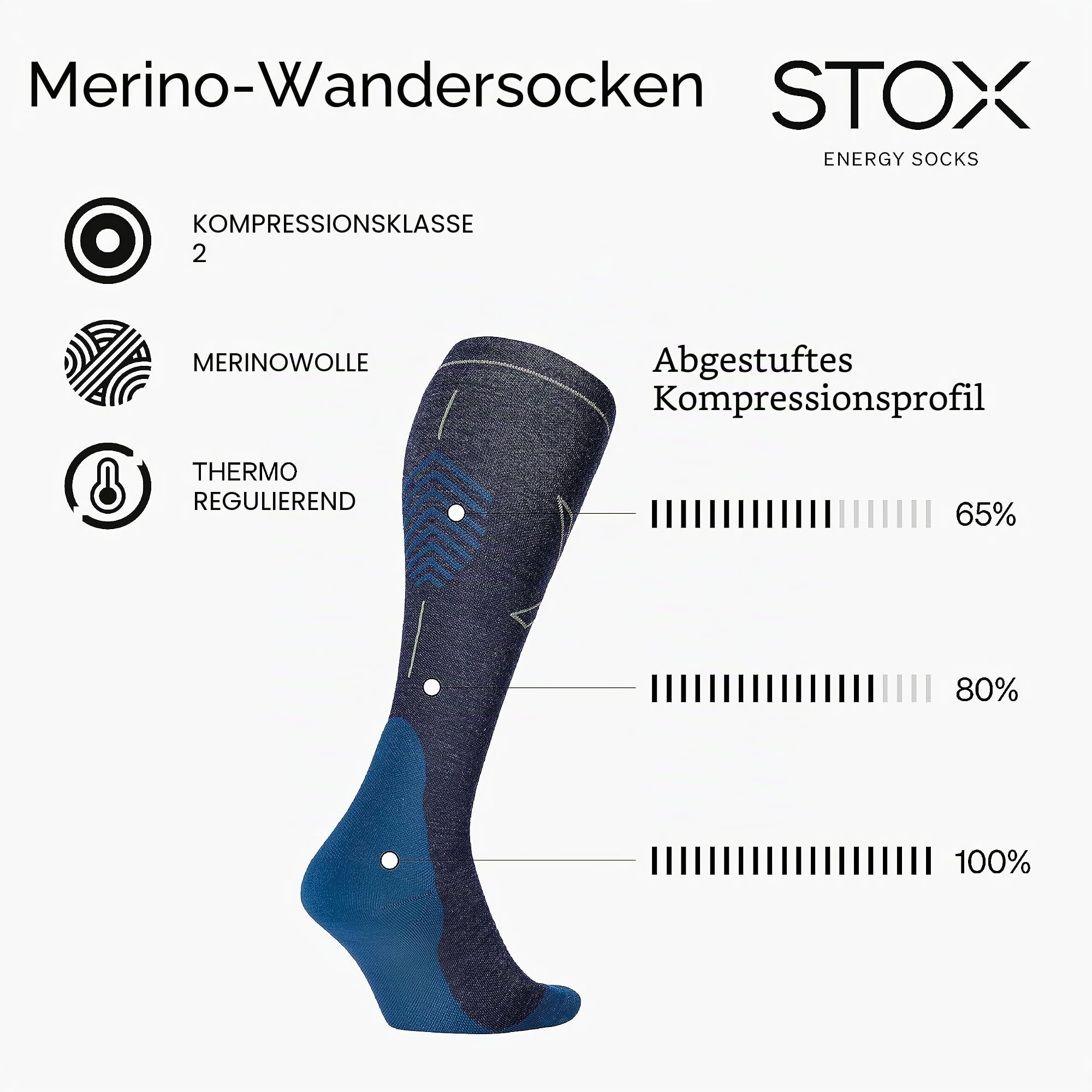 STOX Energy Socks Merino Wandersocken Herren, Kompressionsstrümpfe, Outdoor Socken, Compression Socks Men, Merinowolle Kniestrümpfe, Stützstrümpfe, Kompressionssocken Trekking