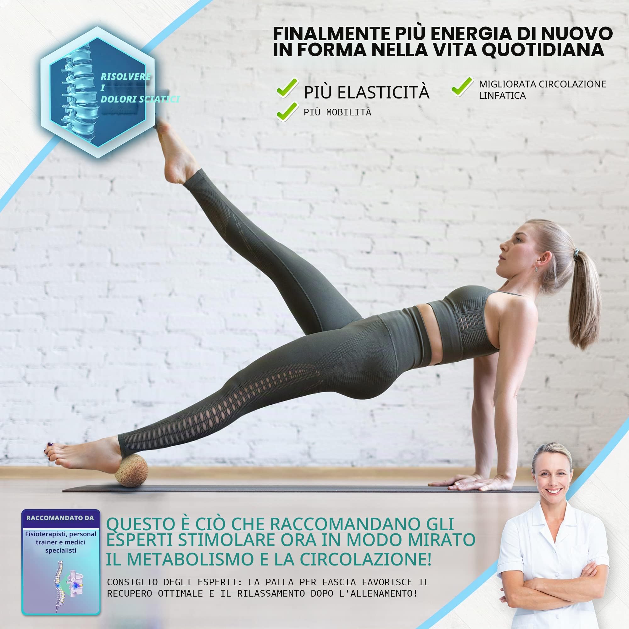 Palla da massaggio naturale, set da 7 cm – Pallina di sughero, palla fasciale per zone trigger zone (trigger punto training), fascite plantare, tensione schiena, spalla)