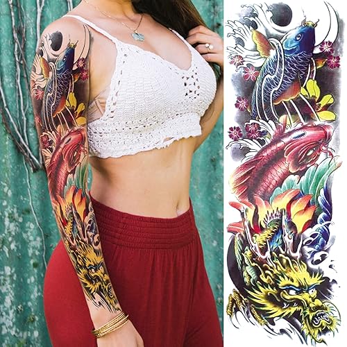 Miniatura 8 de Tatuajes militares de manga falsa para hombres, mangas de tatuaje temporal, soldado de guerra de brazo completo, impermeables, de león negro,