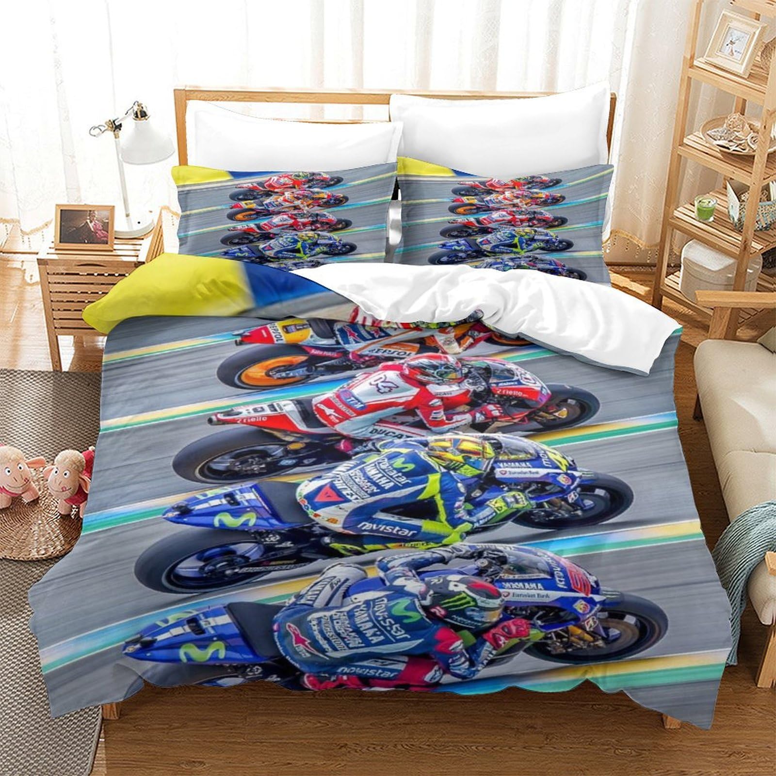 XiaopangXY TT Motorcycle Luxe Quilt Cover Set Hidden Zipper Duvet Cover Set with Pillowcases GPMotor Bedding Set Soft Microfiber Comforter Cover Kids & Adults King（220x240cm）