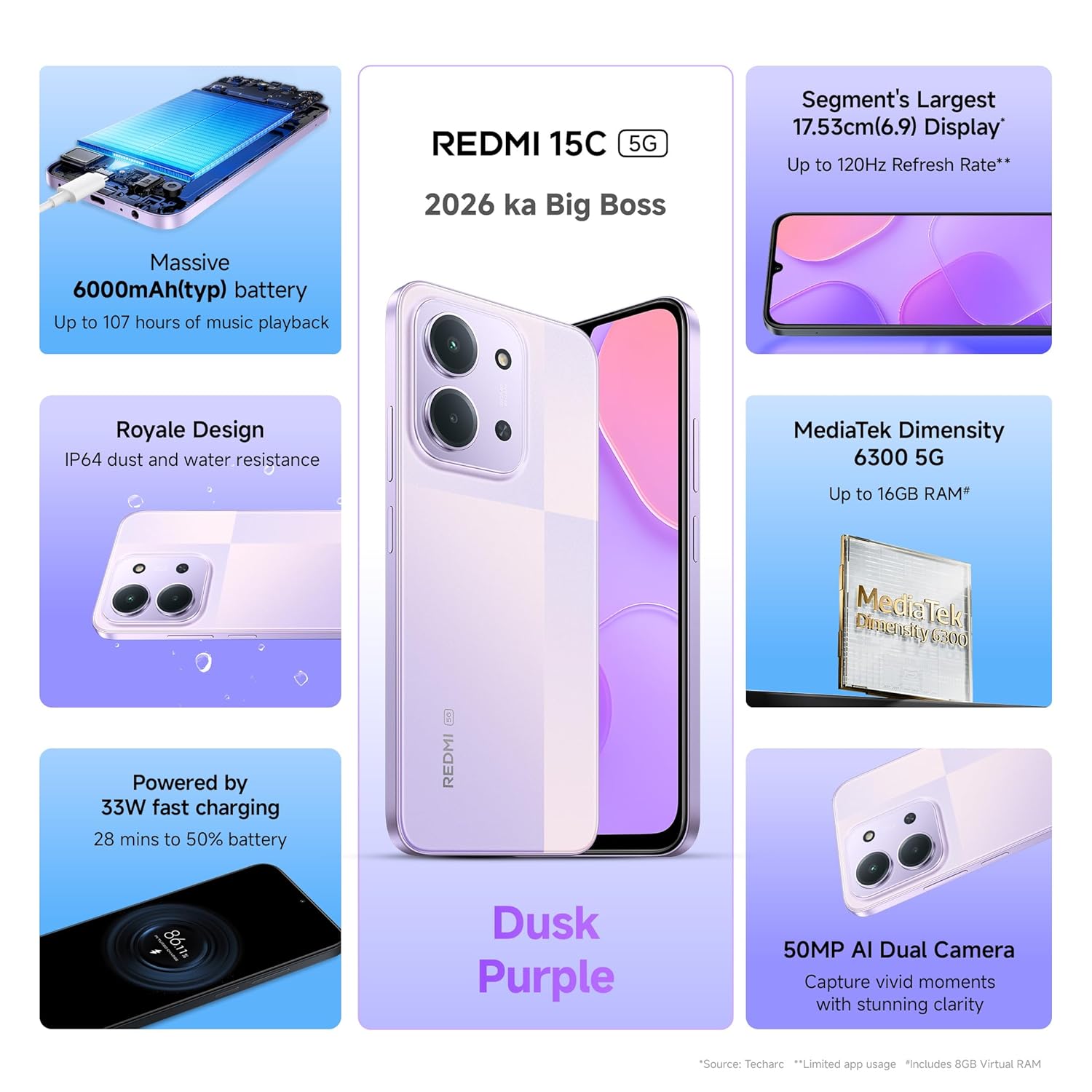 New Year Sale Redmi 15C 5G Dusk Purple 8Gb + 128Gb | Royale Design | Massi... 2 New Year Sale Redmi 15C 5G Dusk Purple 8Gb + 128Gb | Royale Design | Massi...