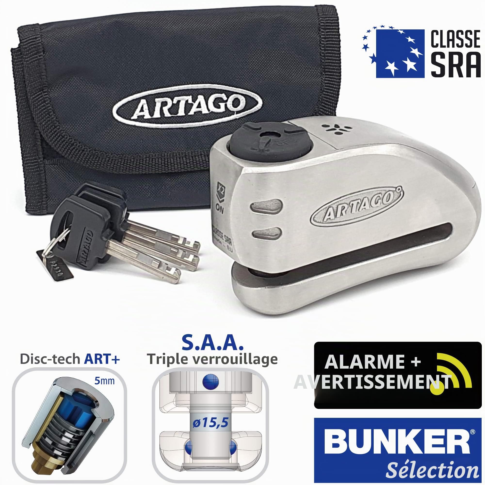 ARTAGO 32S6 Pack Antivol Bloque-Disque avec Alarme 120db Haute Sécurité + Support pour Yamaha MT-09 et Tracer 900, Homologué SRA