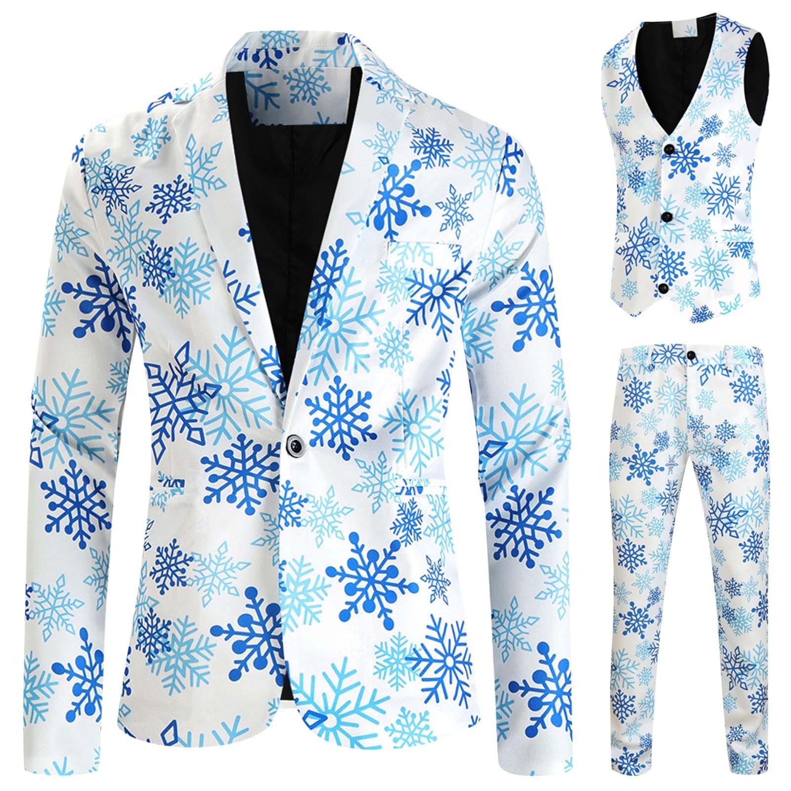 Giacca Carnevale da uomo Set di tre pezzi con paillettes per Carnevale Giacca con risvolto stampato con gilet aderente e pantaloni a sbuffo, abito da sera stampato di Natale Smoking Uomo