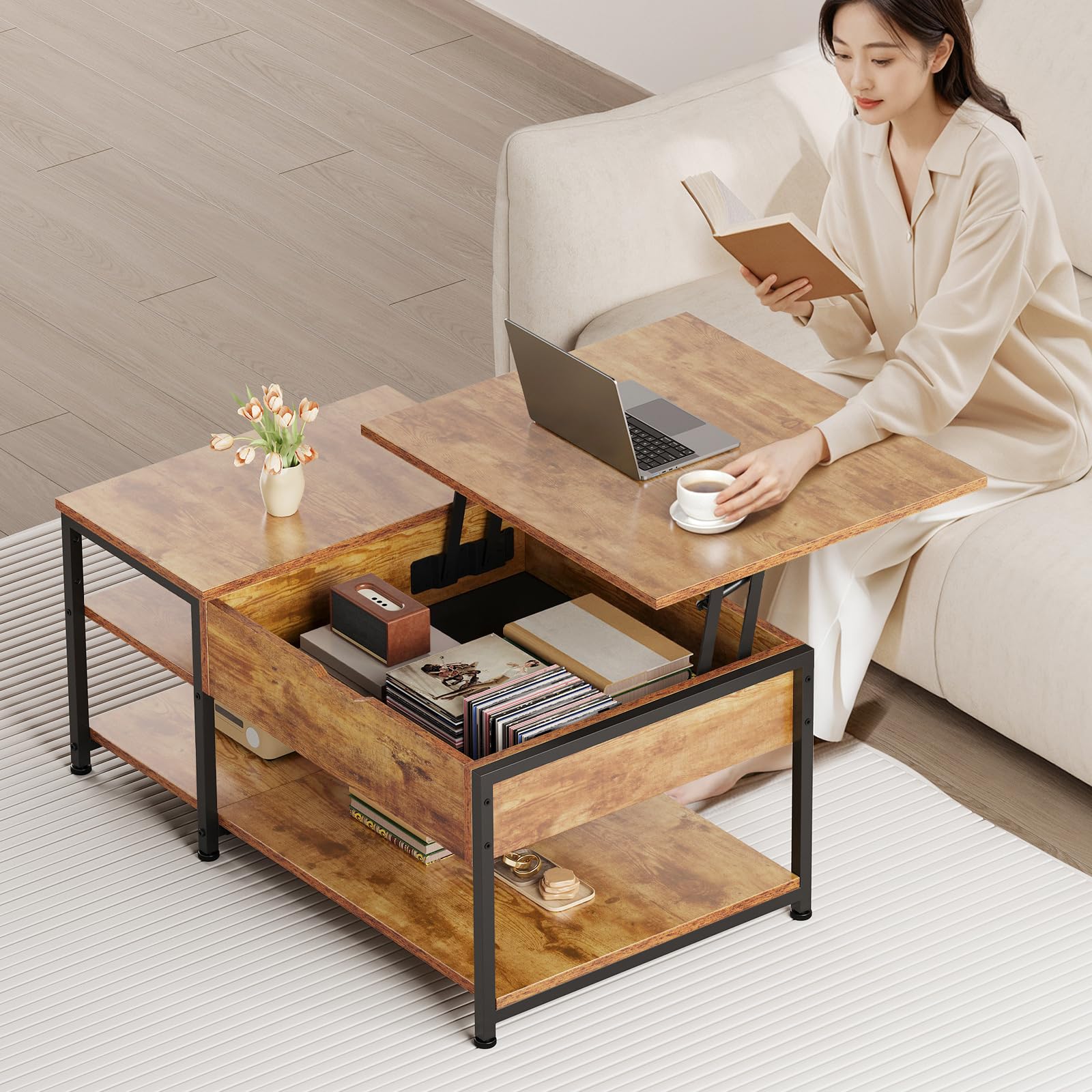 昇降式ローテーブル 一人暮らし 幅80cm 白 リビングテーブル 隠す収納大容量 Amazon.co.jp: YeTom ローテーブル 昇降式 一人暮らしリビングテーブル