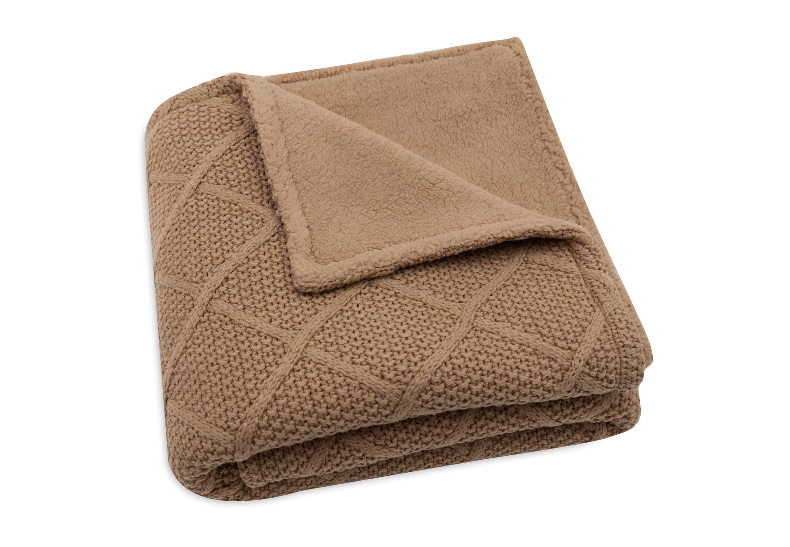 Jollein Kocyk dziecięcy Check Knit, Biscuit - Teddy Fleece - 75 x 100 cm - 60% bawełna, 40% akryl, strona wewnętrzna 100% poliester - do kołyski dla niemowląt - 2.0 TOG - certyfikat Öko-Tex - wzór