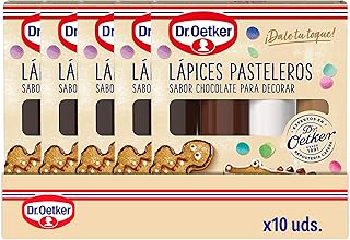 DR. OETKER - Pack de 10 Uds de 4 Lápices Pasteleros de Chocolate, Chocolate Repostería, Color Blanco, Marrón, Caramelo y Negro, Decorar Tartas, Galletas y Cupcakes, Fácil Aplicación