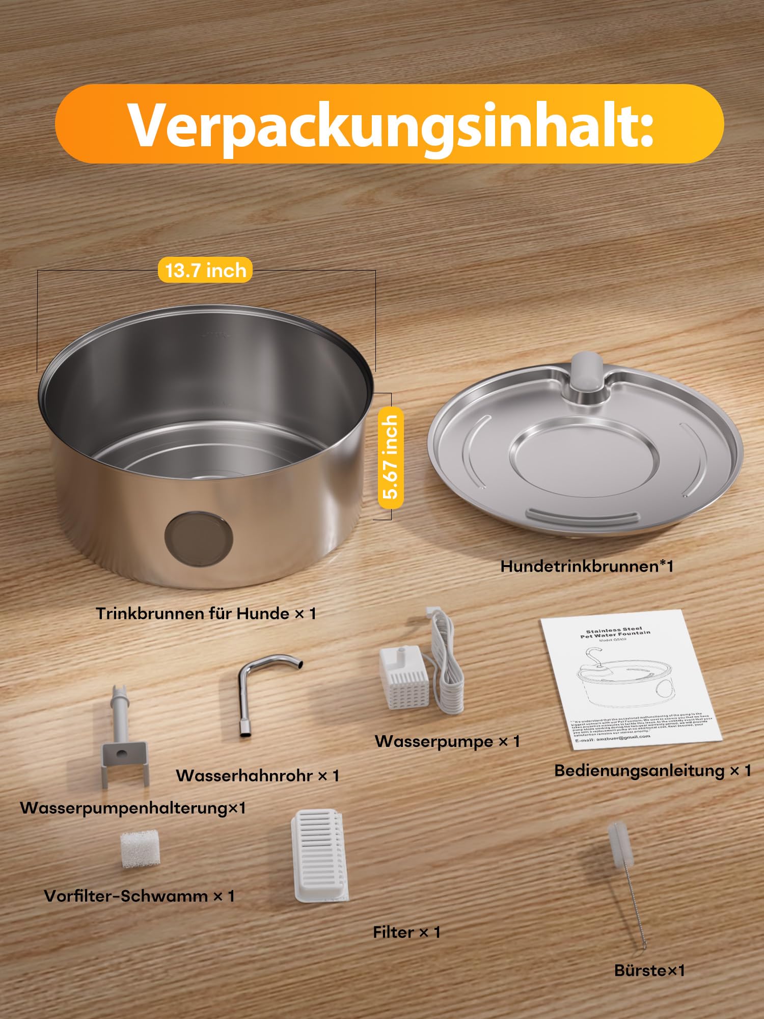 Kittyspout 8L Hundebrunnen aus 304 Edelstahl, leise Pumpe, Trinkbrunnen mit Sichtfenster und LED, ideal für große Hunde und Mehrtierhaushalte
