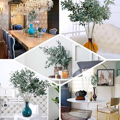 Miniatura 5 de Efavormart - 2 arbustos 42 pulgadas de alto, relleno de jarrón de seda artificial blanca para plantas, ramas de hojas de haya sintéticas para mesa,