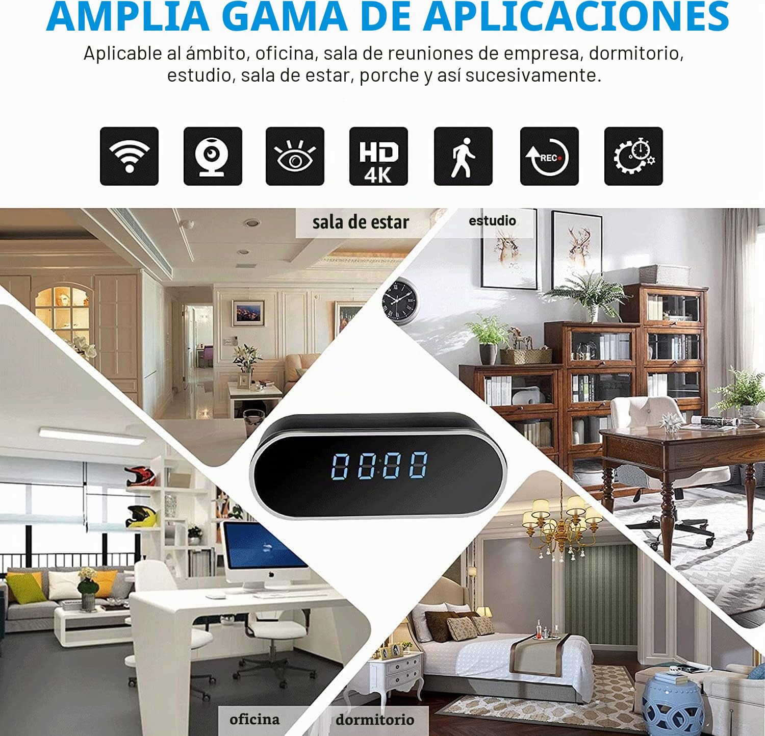 Despertador 4K FULL UHD WiFi Cámara espía roja Videocámara Mini DV Grabadora de vídeo portátil Soporte Android iPhone App Vista Control remoto 140 Ángulo de visión nocturna Detección de movimiento