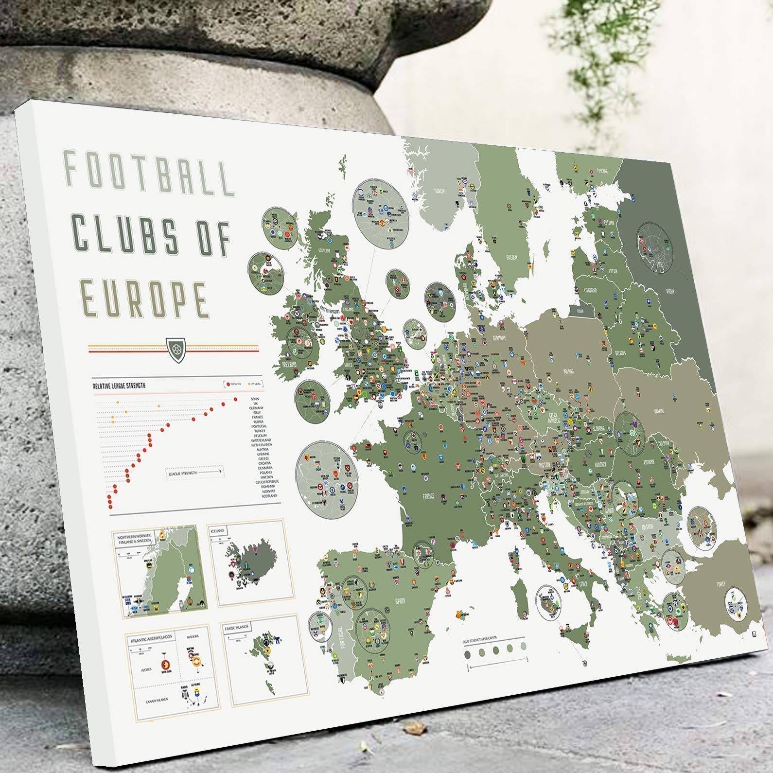 Football Clubs of Europe World Map Cartographic Compendium Pinpoints With Top Football/Soccer
