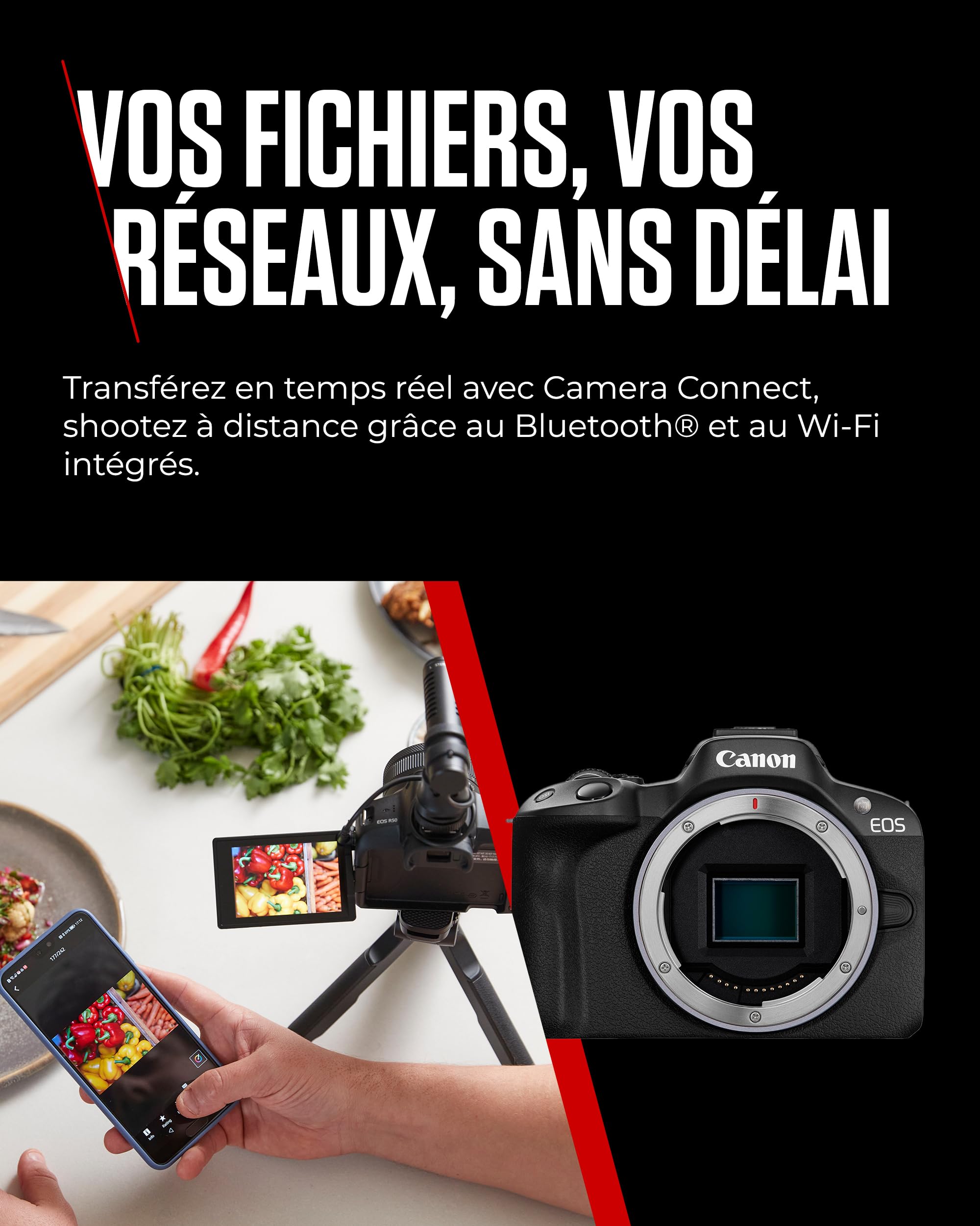 Kit créateur de Contenu UGC Canon EOS R50 - Appareil Photo Hybride APS-C 4K, Wi-FI, Bluetooth, Compact, idéal pour Le vlog, pour débutants et Professionnels