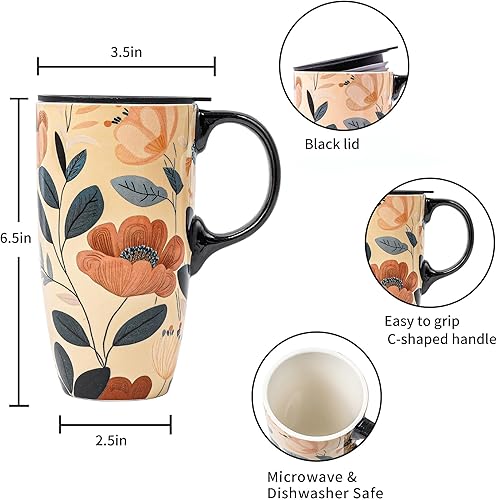 Miniatura 9 de Topadorn Taza de viaje de cerámica con tapa y asa, taza de café de cerámica con leche en caja de color de 17 onzas, tapa resistente a salpicaduras,