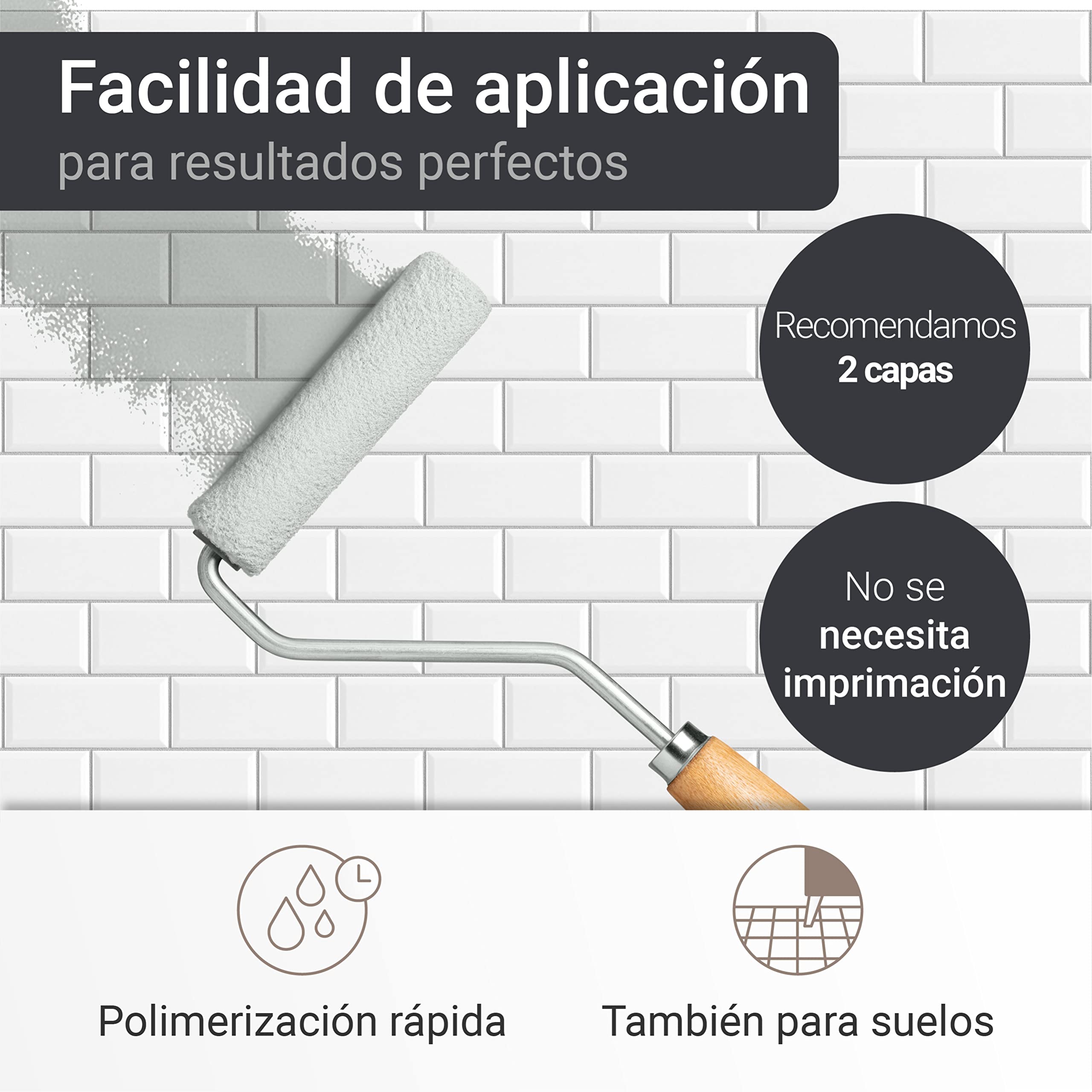 WO-WE Pintura MATE Resina Epoxi para baldosas en Baño Cocina W712 - Blanco puro - 2,5Kg