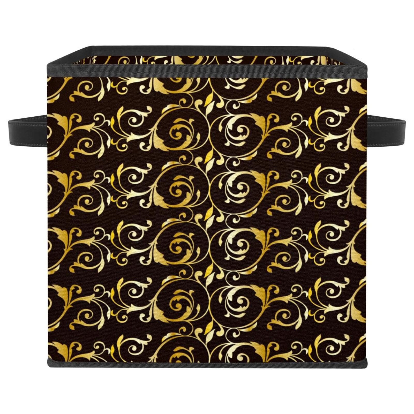 Cube de rangement en tissu premium acanthe dorée : l'organiseur de placard d'exception