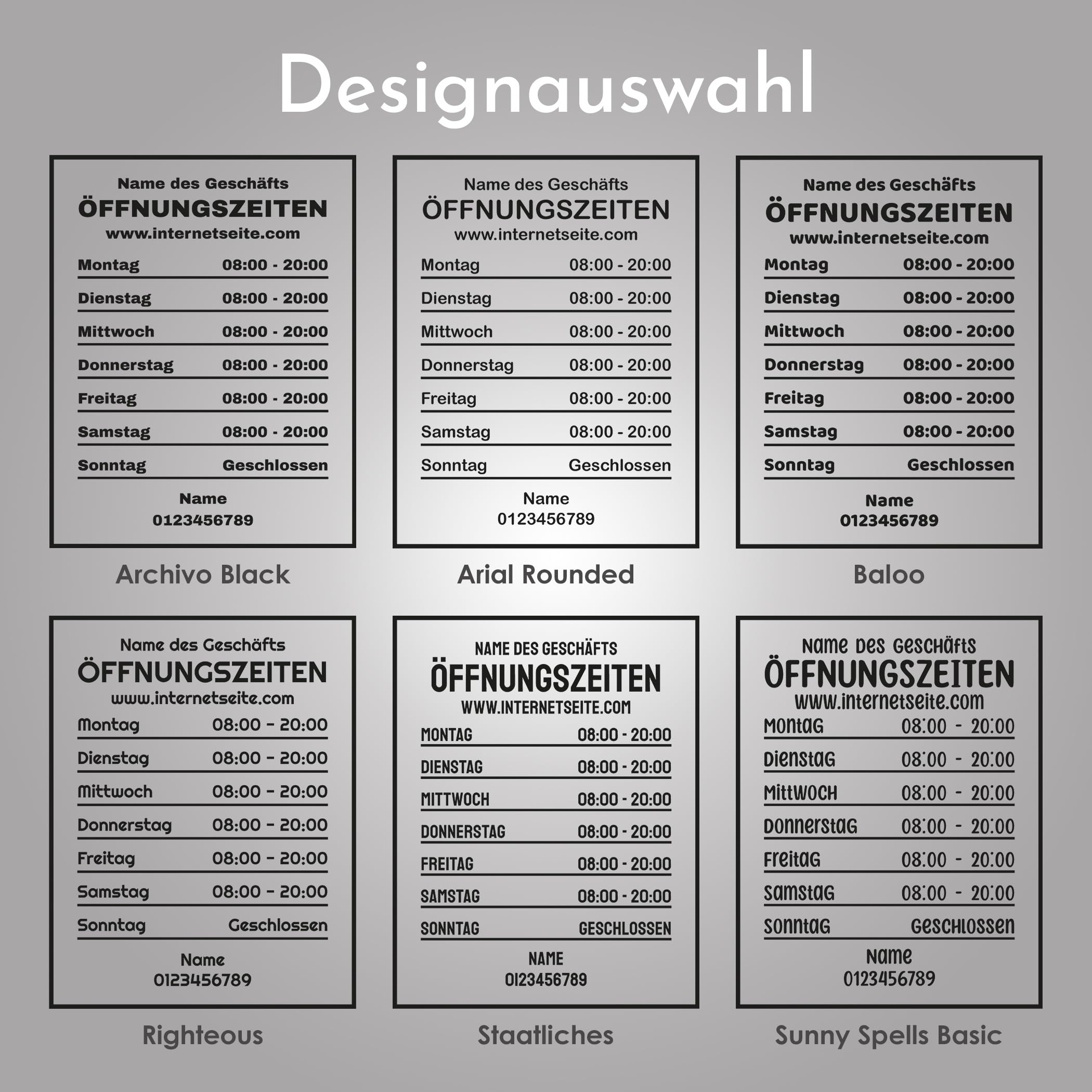 Finest Folia Adesivo personalizzabile con orari di apertura per vetrine, 32 x 25 cm, adesivo personalizzato per negozi con nome, sito web e numero di telefono, autoadesivo e resistente alle intemperie