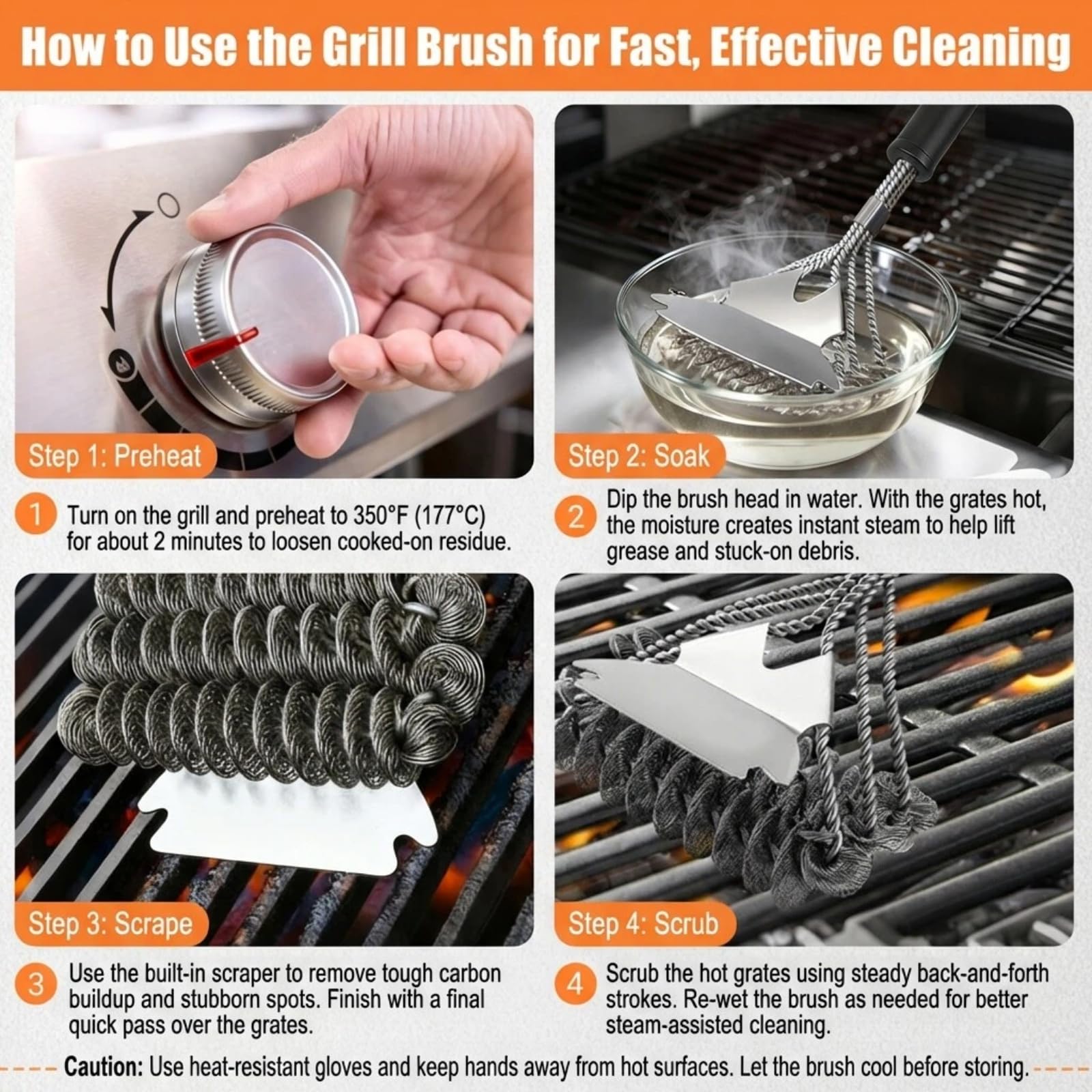 Grillbürste mit langem Griff & Flaschenöffner - Borstenfreier Edelstahl BBQ Scraper & Cleaner - Sicher für Porzellan, Weber, Gas & Holzkohlegrills - Ideales Geschenk für Papa & BBQ