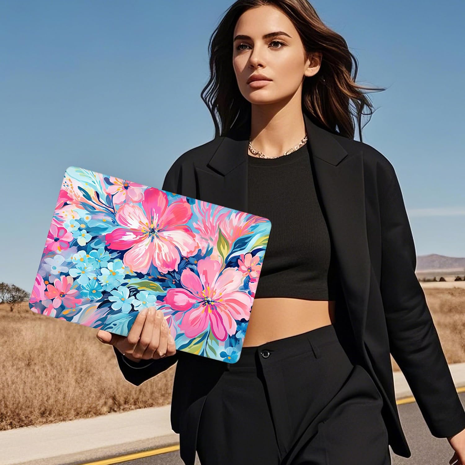 Mektron Compatible with M4 MacBook Air 15 inch Case 2025 A3241 2024 2023 M3 A3114 A2941 M2 Liquid Retina Display Touch ID, Plastic Hard Case & Keyboard Skin & Screen Protector - Hand-Painted Flowers - Image 4