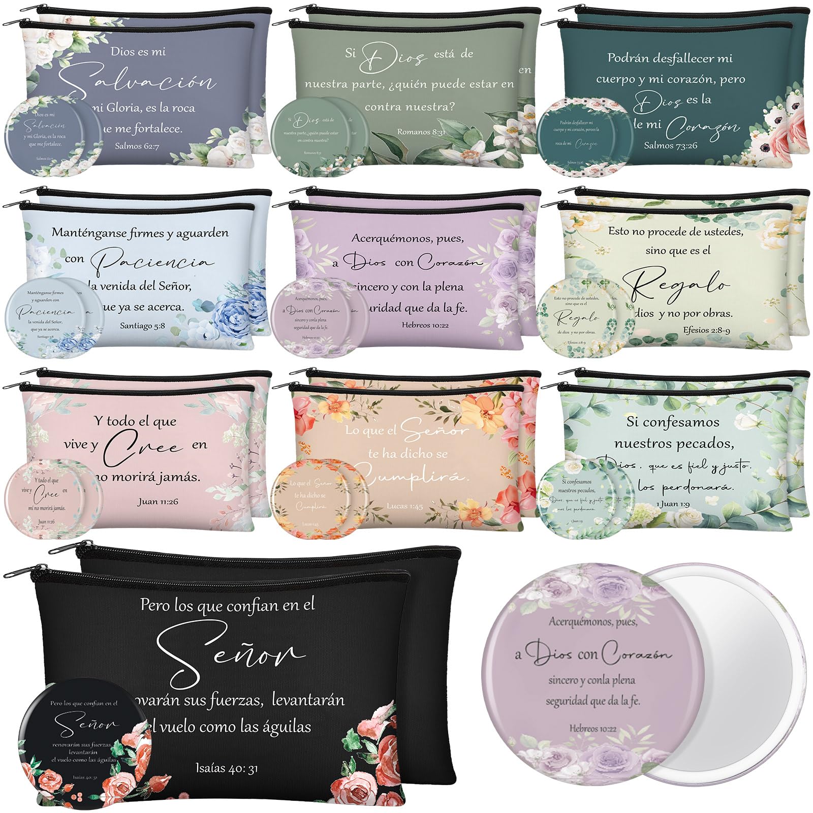 Photo 1 of Abbylike 40 Pcs Christian Gift for Women Include 20 Bible Verse Makeup Bags 20 Christian Compact Mirrors Inspirational Religious Scripture Gift for Mom Sister Birthday Christmas (Floral Style)