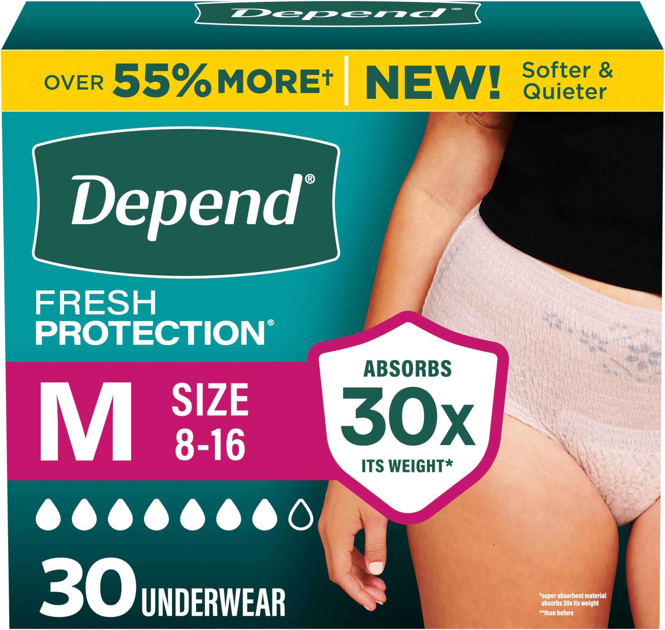 Depend Fresh Protection Adult Incontinence & Postpartum Bladder Leak Underwear for Women, Disposable, Maximum, Medium, Blush, 30 Count, Packaging May Vary