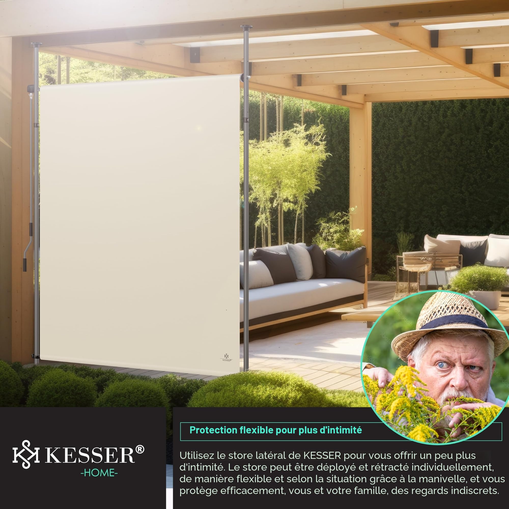 KESSER® Store extérieur Vertical 200x310cm Extensible & Opaque | Store Vertical avec manivelle sans perçage | Paravent de Balcon & Coupe-Vent pour Jardin & terrasse Imperméable Beige