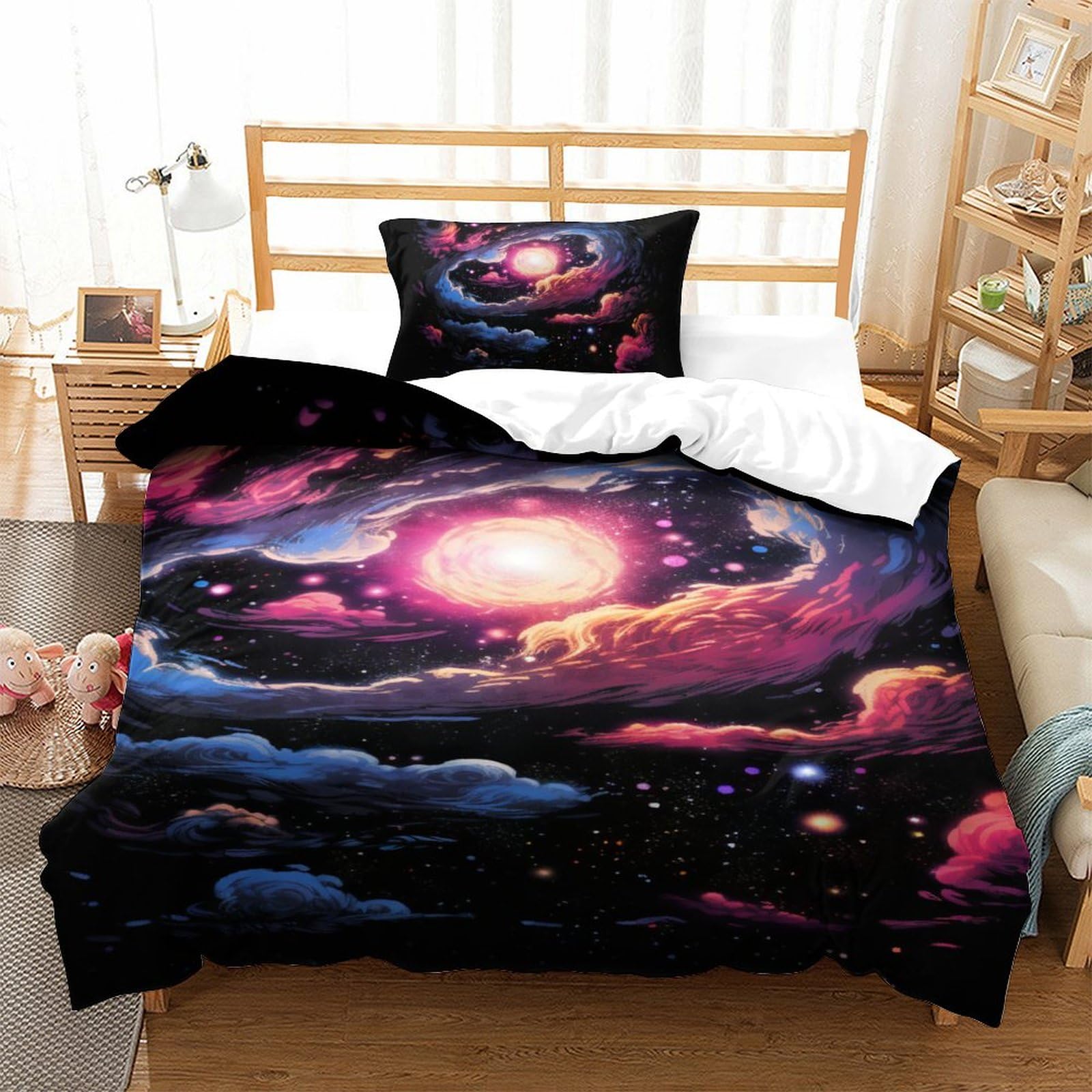 Parure de lit galaxie microfibre 135x200cm housse de couette enfant 3D