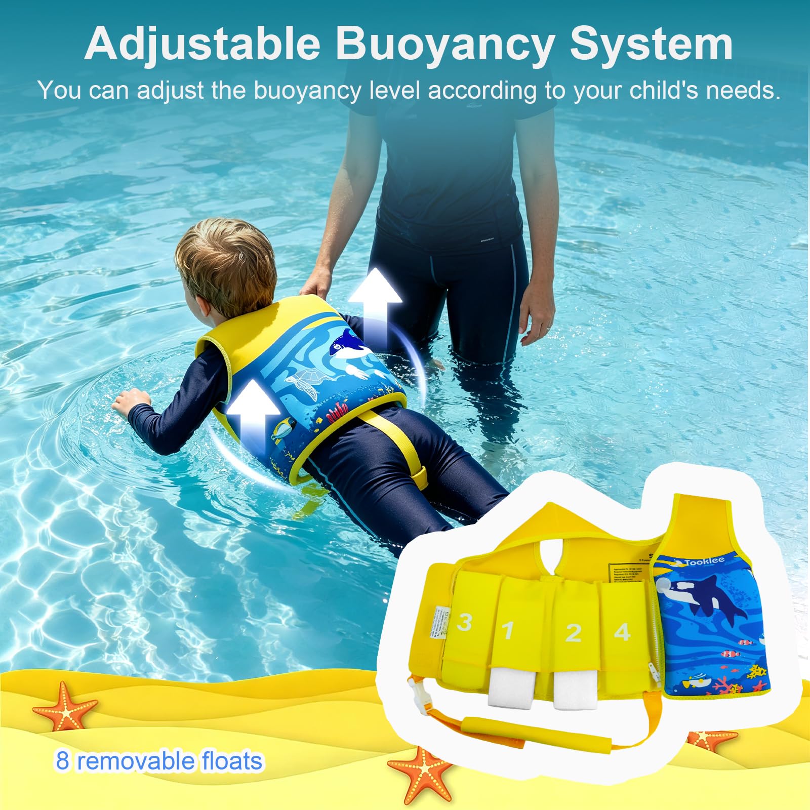 Chaleco de Natación para Niños 2-9 Años, Flotador Ajustable 8 Paneles, Neopreno Premium Seguro