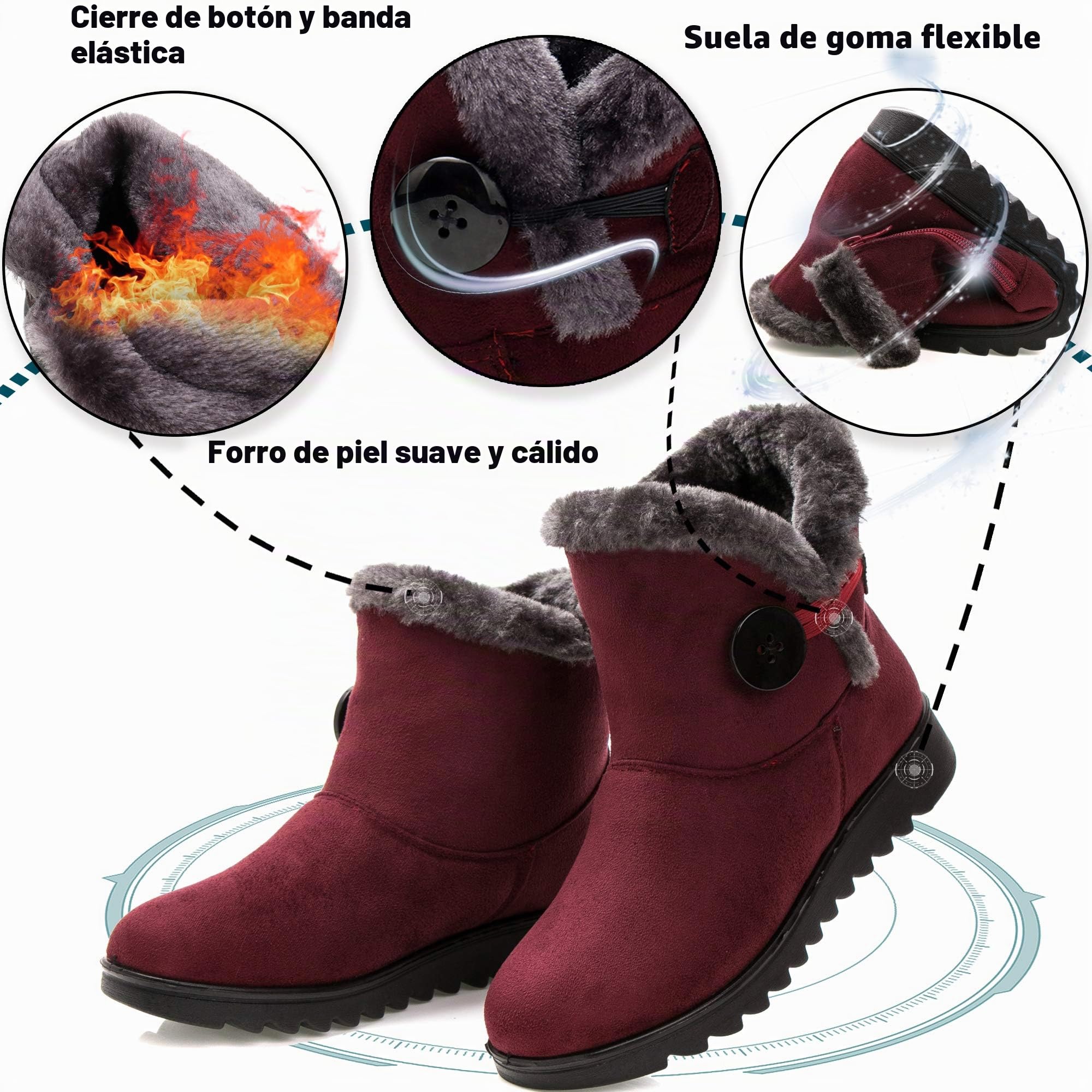 Zapatos Invierno Mujer Botas de Nieve Forradas Calientes Zapatillas Botines Planas Con Cremallera Casuales Boots para Mujer 35-41.5