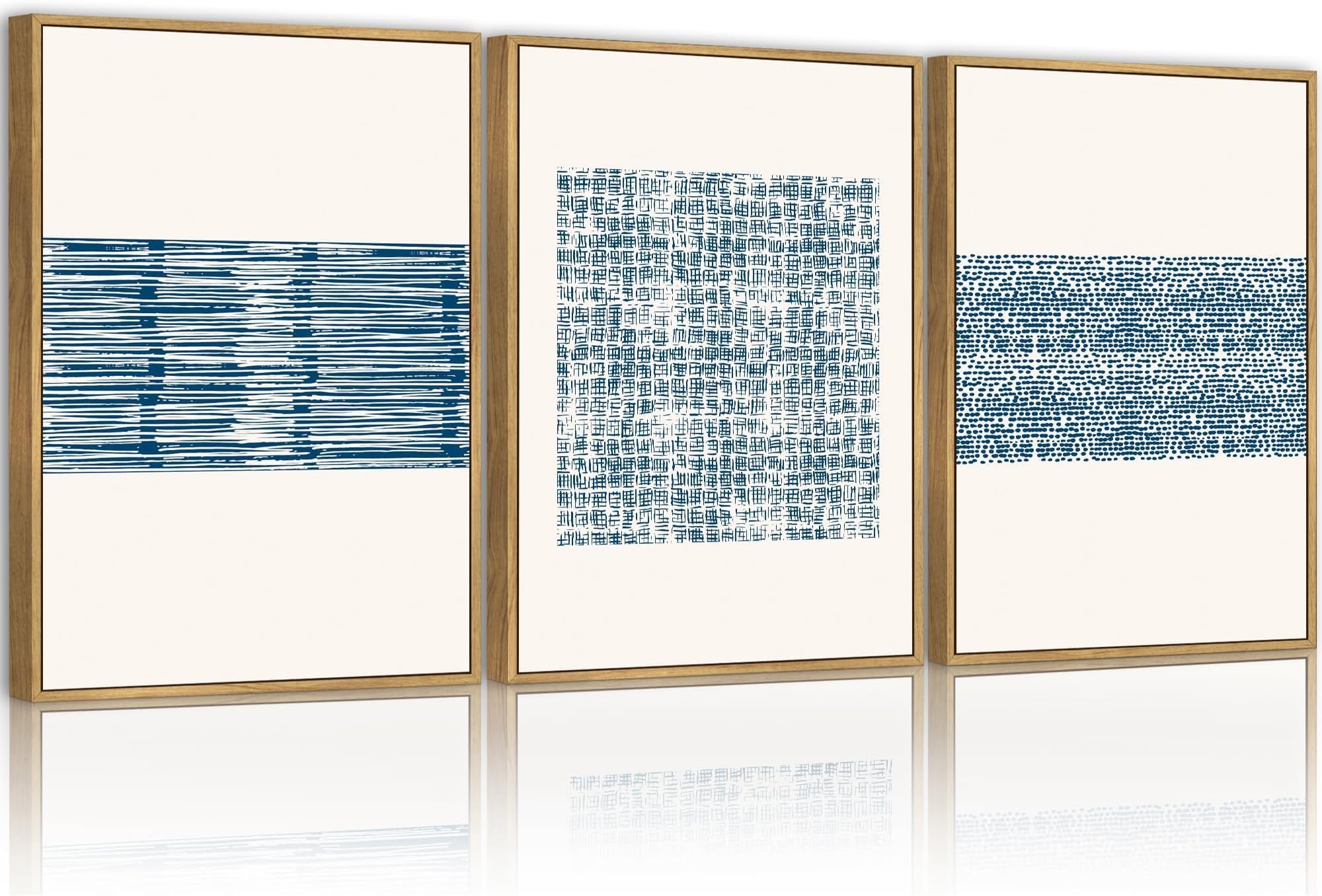 PHOPAGO Blue Abstract Framed Wall Art Modern Boho Neutral Line Wall Decor Mid Century Minimalist Geometric Artwork Kitchen 11x14in Natural Framed