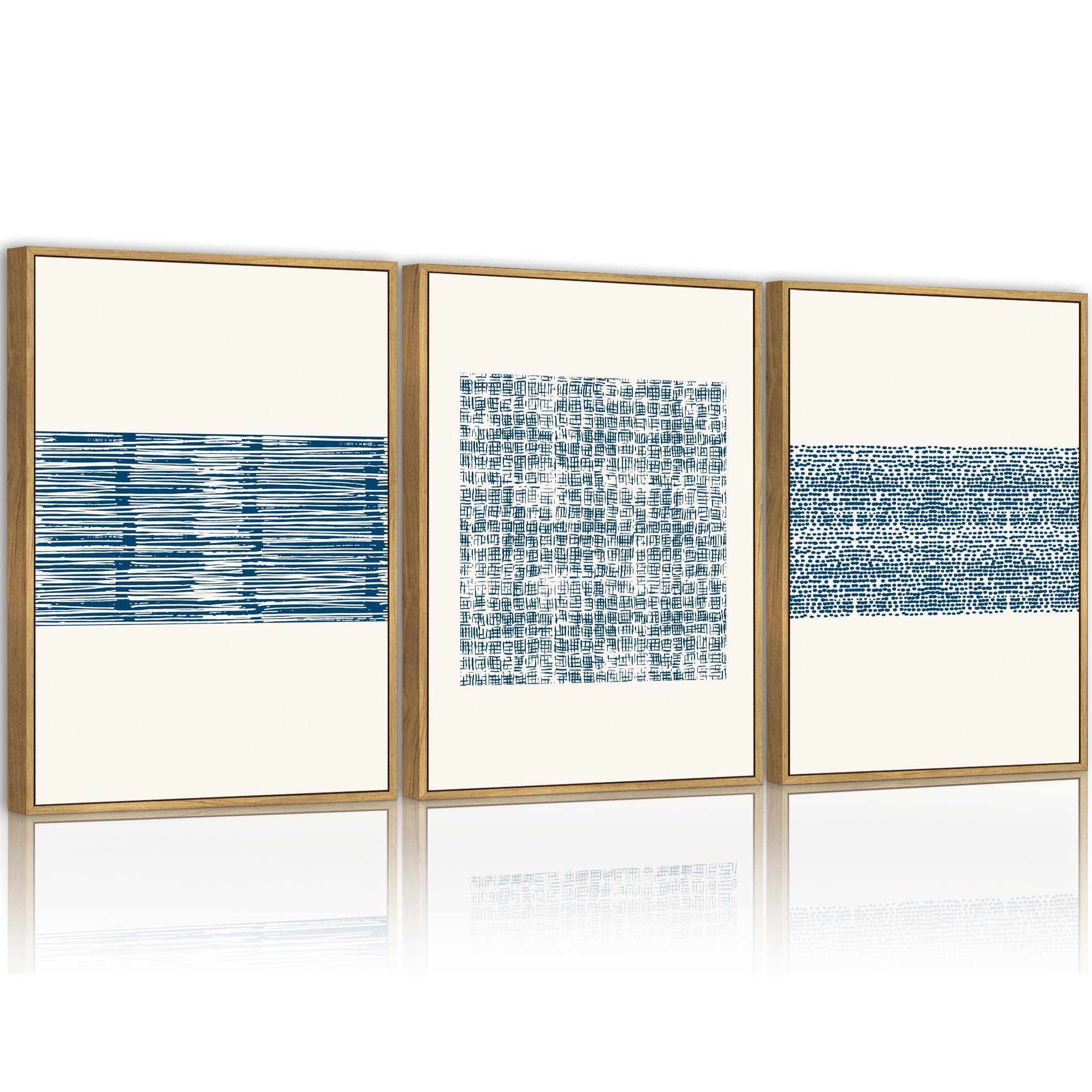 PHOPAGO Blue Abstract Framed Wall Art Modern Boho Neutral Line Wall Decor Mid Century Minimalist Geometric Artwork Kitchen 11x14in Natural Framed