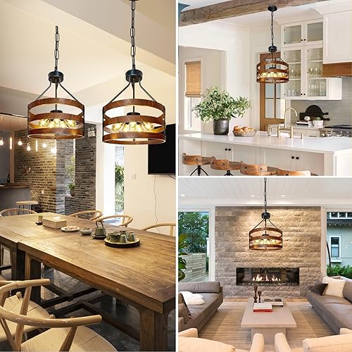 Miniatura 7 de Lámpara de araña grande de 17.6 pulgadas, lámpara de 5 luces para comedor, iluminación de isla de cocina, luces colgantes rústicas ajustables para