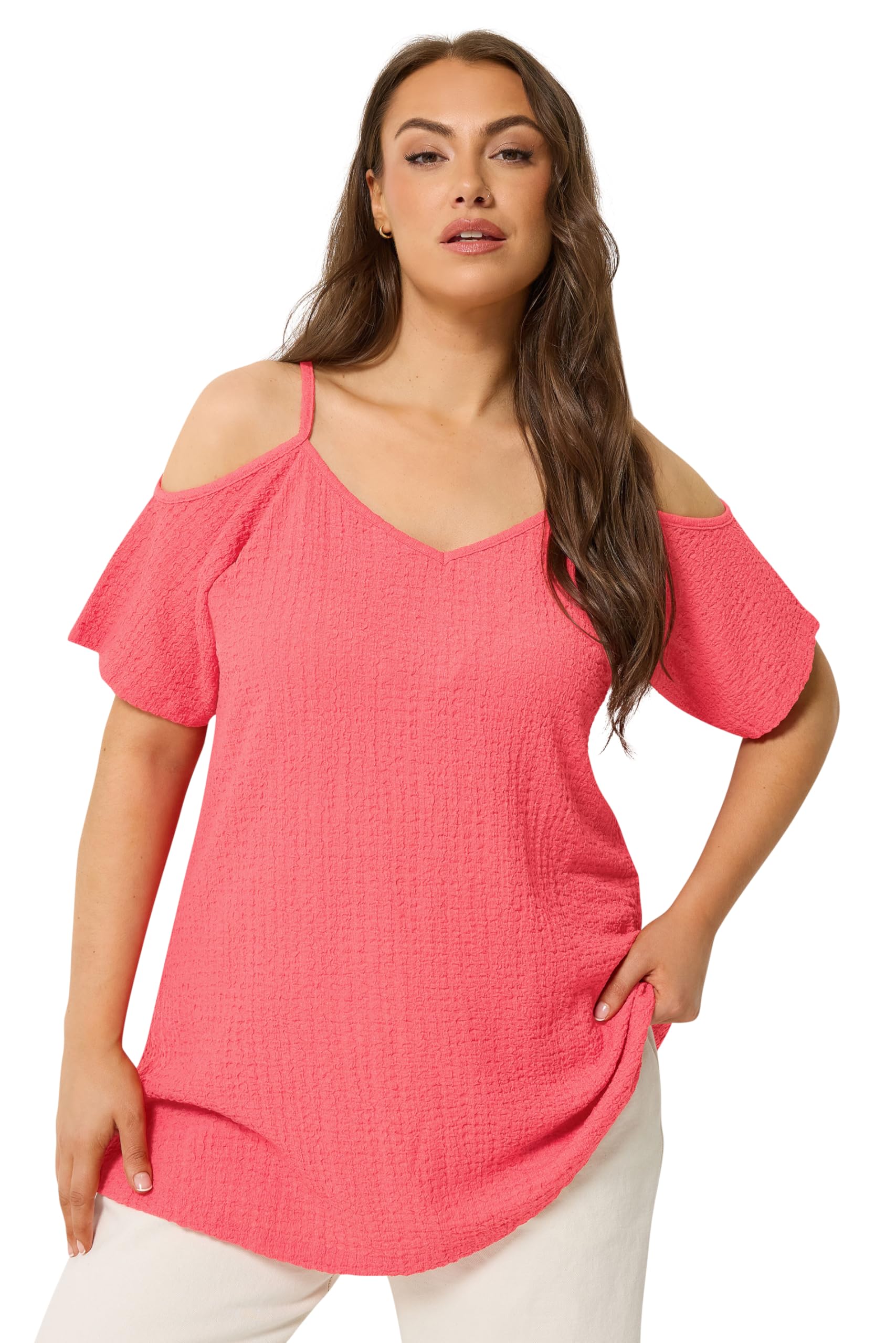 Yours Women's Coral Textured Cold Shoulder Top In Size 22-24