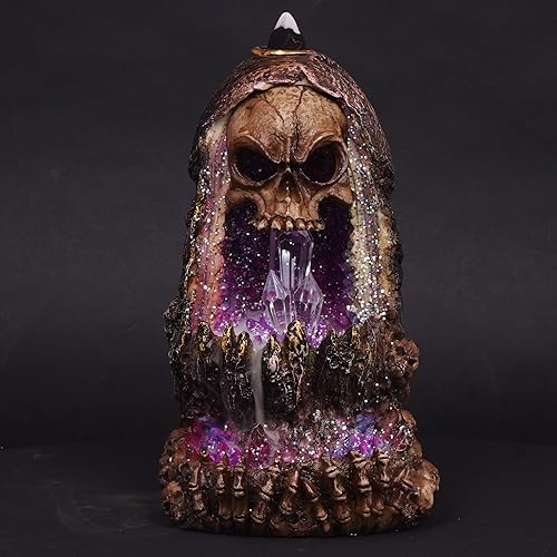 Miniatura 4 de Fantasy Gifts Geode - Quemador de reflujo de calavera con LED – Decoración de cascada de cristal de 6.5 pulgadas | Decoración de mesa de calavera