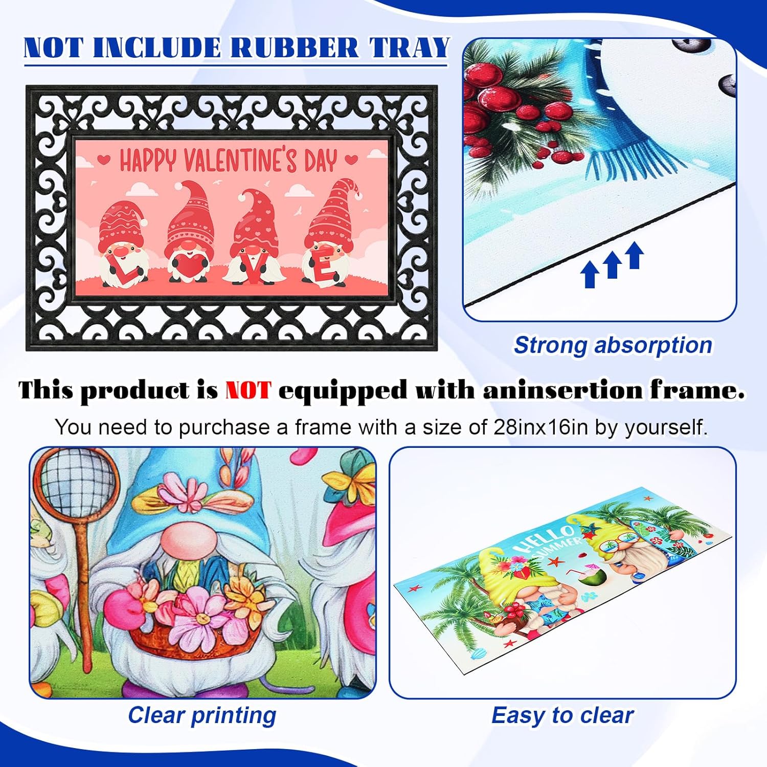 Breling 6 Pcs Easter Day Doormat Inserts Seasonal Door Mat Interchangeable Entrance Welcome Mats 22 x 10 Inches Non Slip Mat Gifts for Front Door St. Patrick's Easter Day Decoration