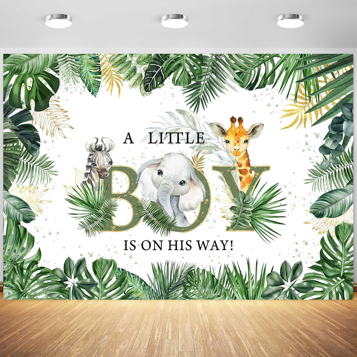 6x4ft Safari Baby Shower Backdrop A Little Boy is On His Way Photography Background Jungle Animals Baby Shower Party Decoration Supplies Photo Booth