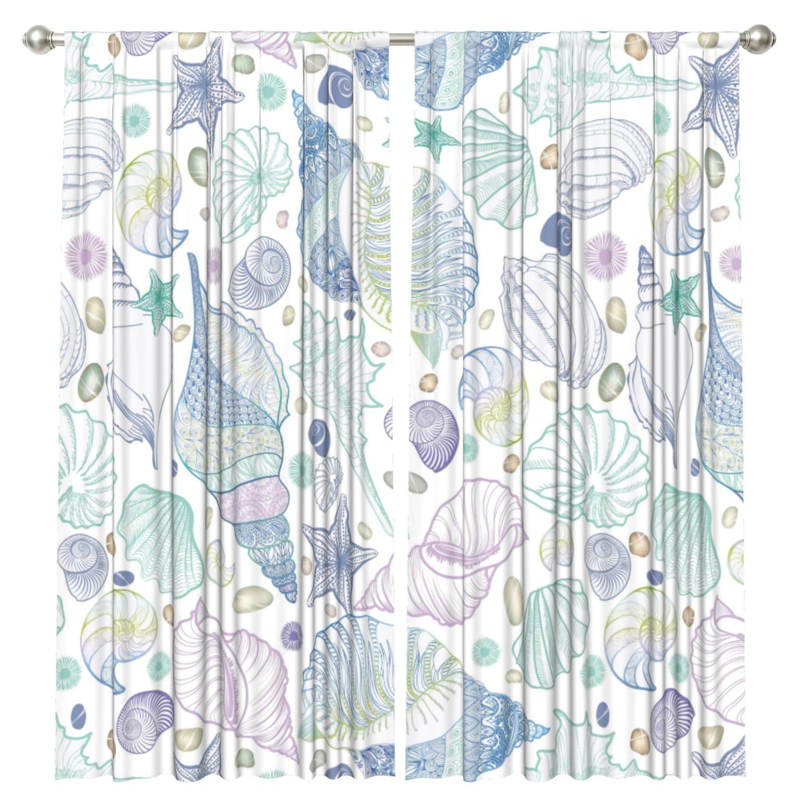 InOmak Hand Drawn Sea Shells, 2 Panels Window Curtains 52 x 84 Inch Blackout Curtains for Living Room Bedroom