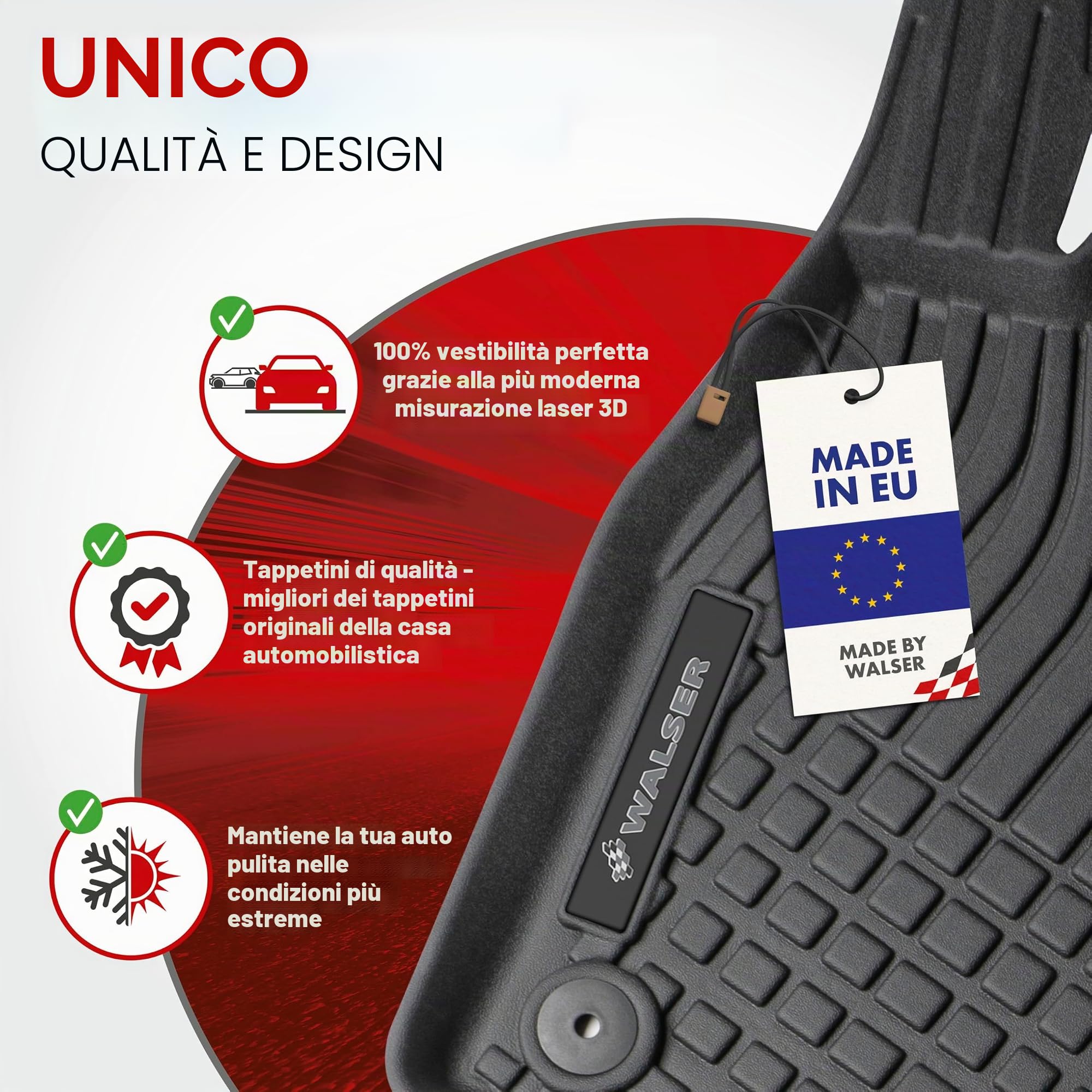 WALSER tappetini premium per auto compatibili con BMW X1 (F48) 11/2014-Oggi, X2 (F39) 11/2017-Oggi, tappetini in gomma per auto 100% su misura - made in EU