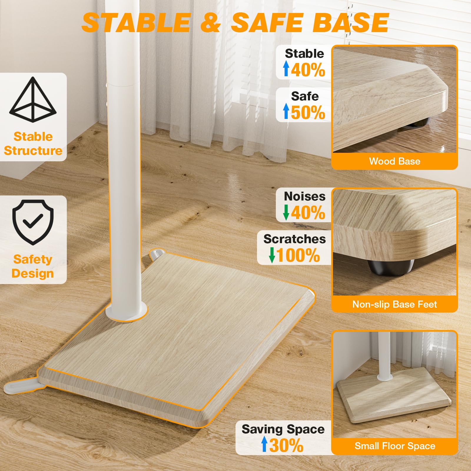 TVON Supporto da pavimento per TV da 32 a 60 pollici, alto con piedini di supporto, supporto angolare sottile per TV regolabile in altezza, supporto girevole per TV, max VESA 400 x 400 mm fino a 40 kg