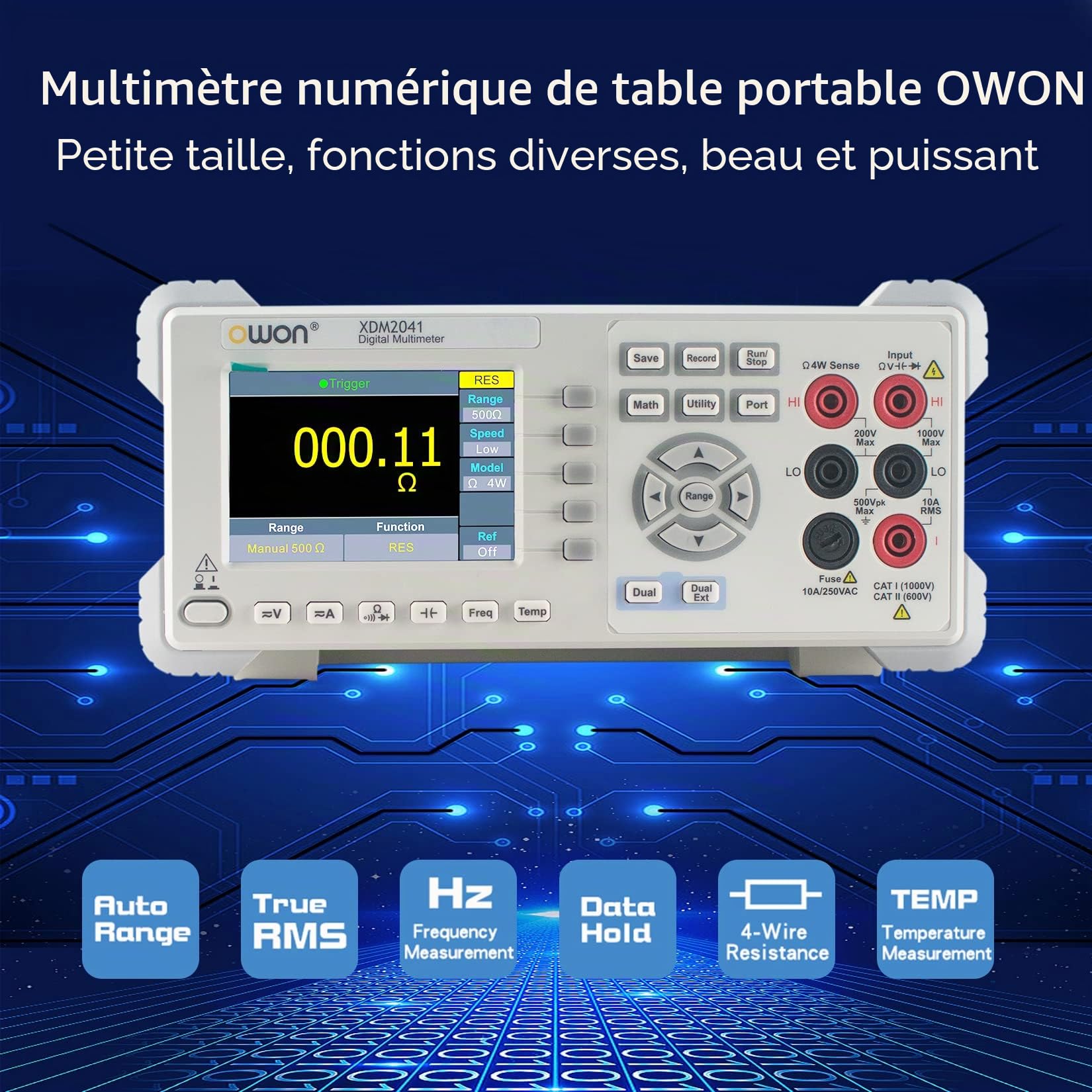 OWON XDM2041 Multimètre de banc avec multi-testeur numérique ultra-léger 3,7 pouces 55 000 points True RMS pour laboratoires, usines