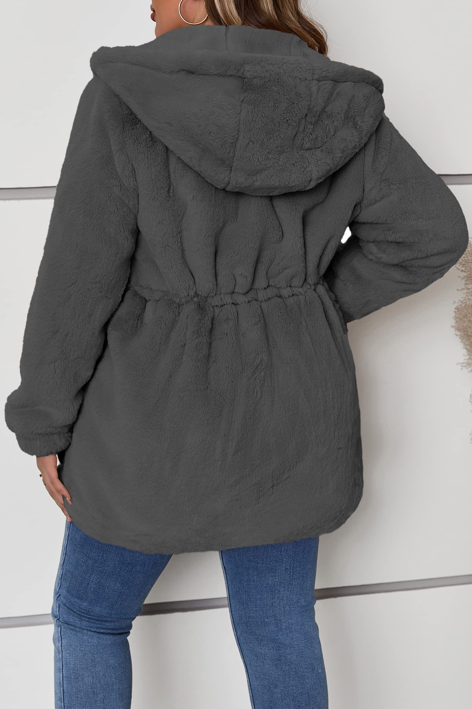 Geschallino Taglie Forti Cappotto da Donna in Pelliccia Sintetica Lungo con Cappuccio Giacca Sherpa Giacca Invernale (XL-5XL)